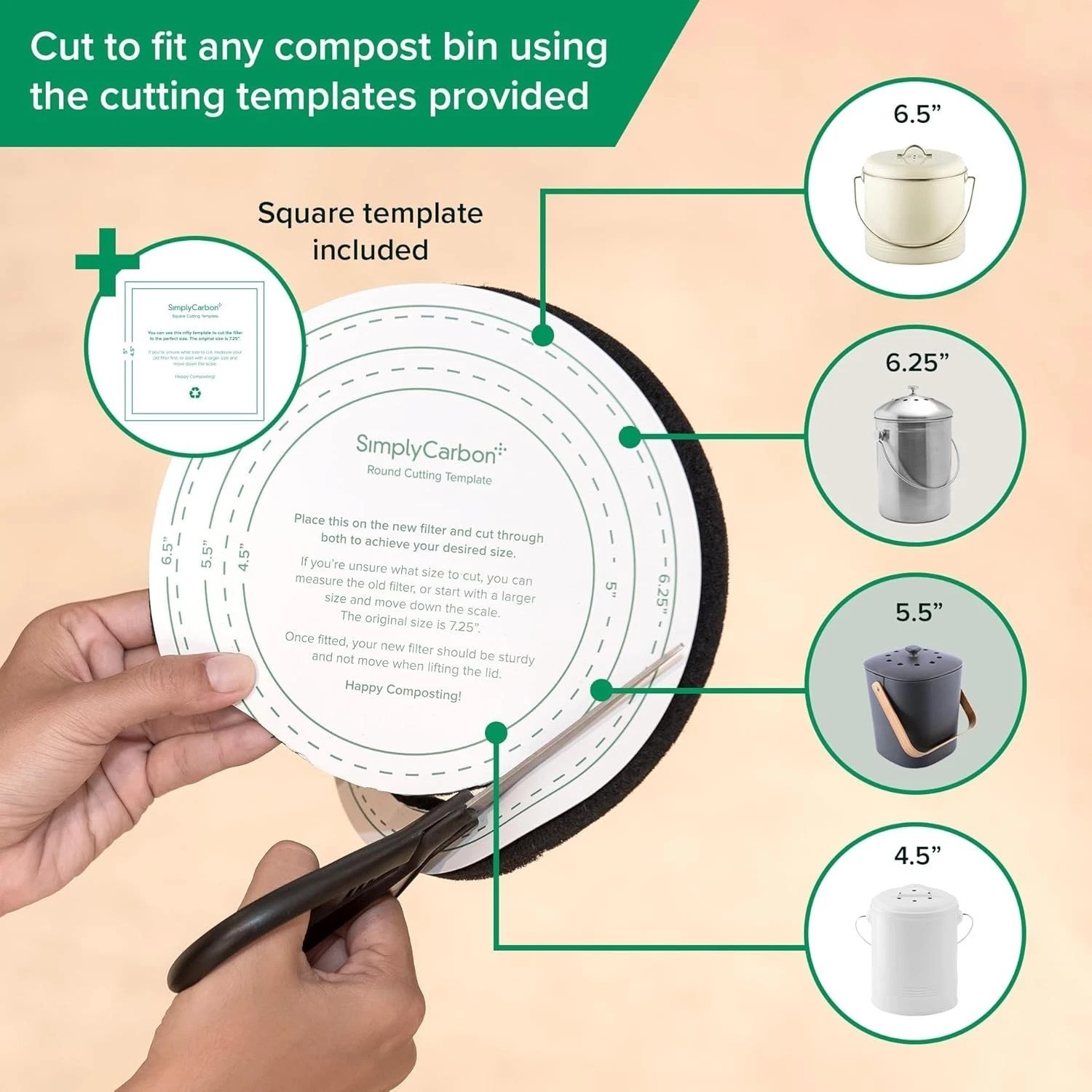 Extra Thick Replacement Filters for Kitchen Compost Bins x6