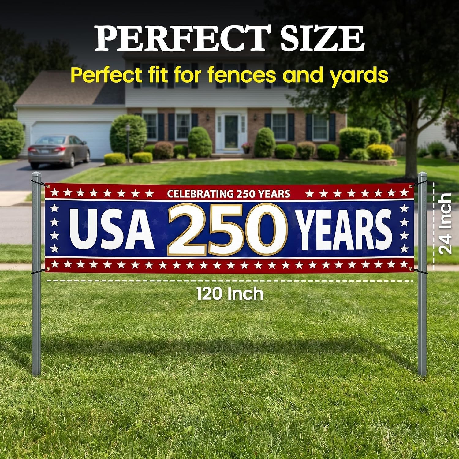 250th Anniversary 2×10 ft – Large Celebrating 250 Fence for Yard – Horizonta…