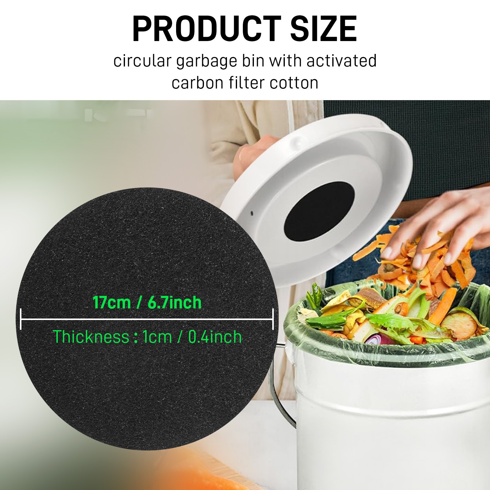 Set of 6 7.25inch Kitchen Compost Bin Charcoal Filter Replacements Thickness 0.4