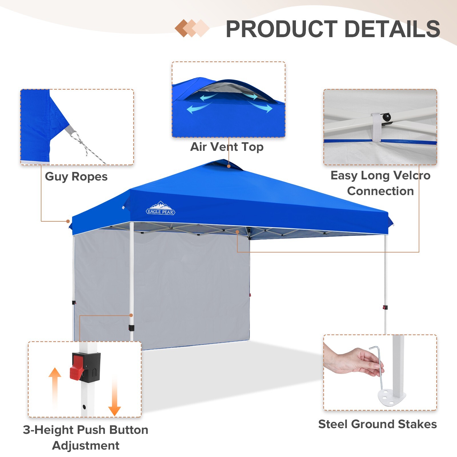 EAGLE PEAK 12×12 Pop Up Canopy Tent with 1 Sidewall