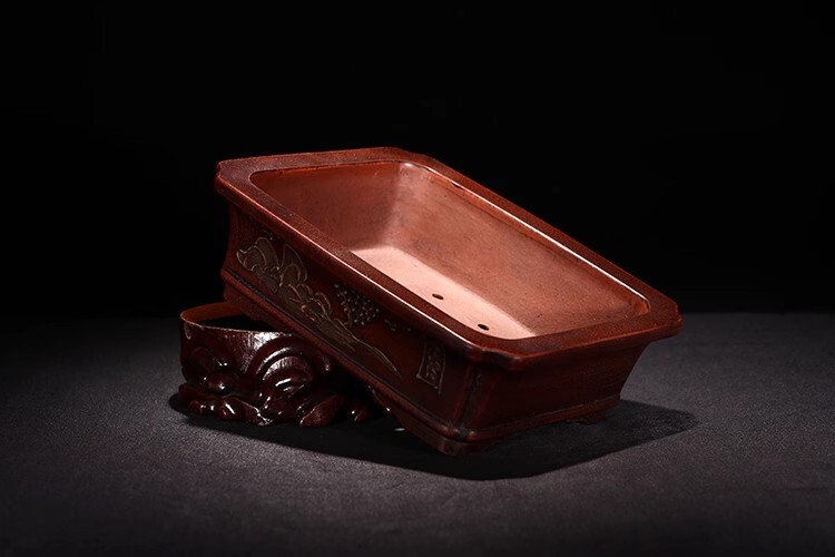 7.87in Chinese Classical Painting Refine Handmade Wide Bonsai Potted Plant Pot