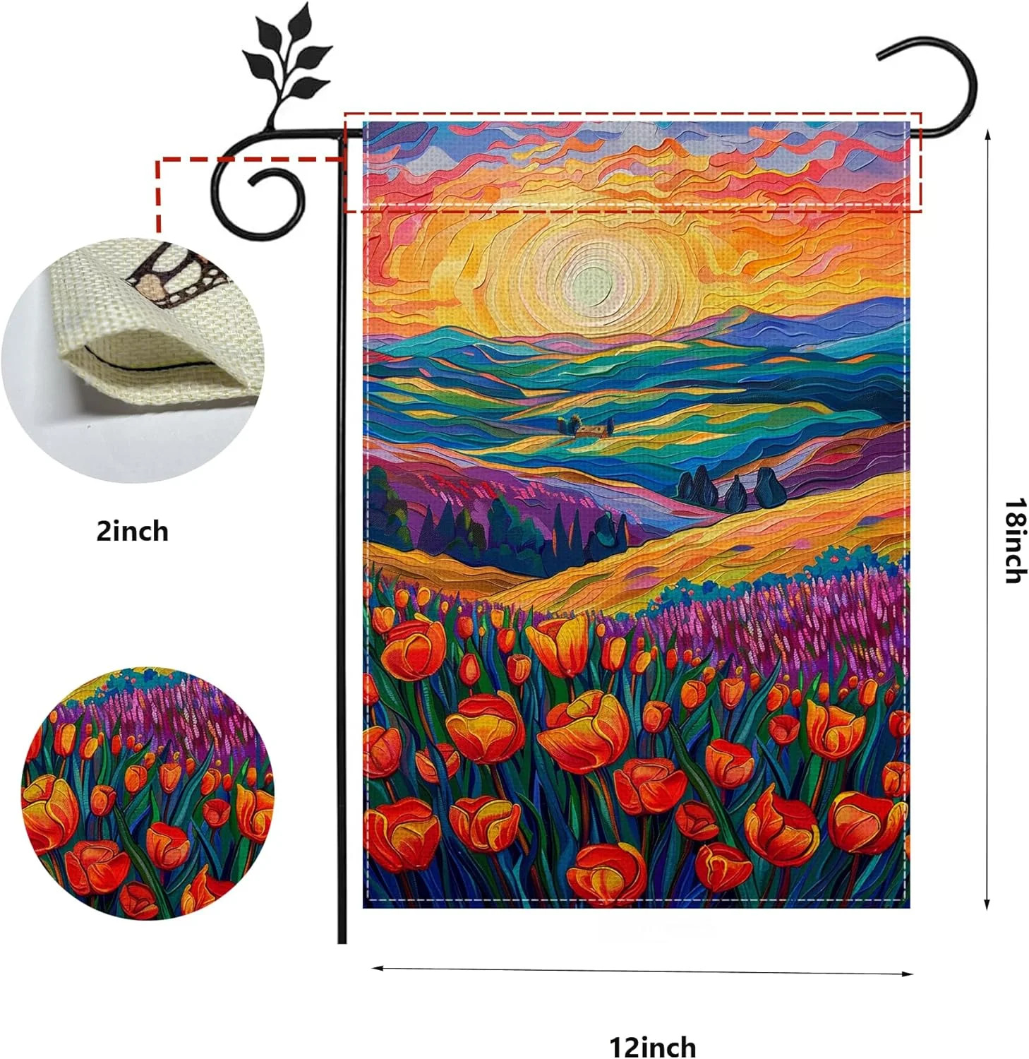 Spring Summer Tulip Lavender Floral Garden Flag for Outside 12×18 Inch Double Si