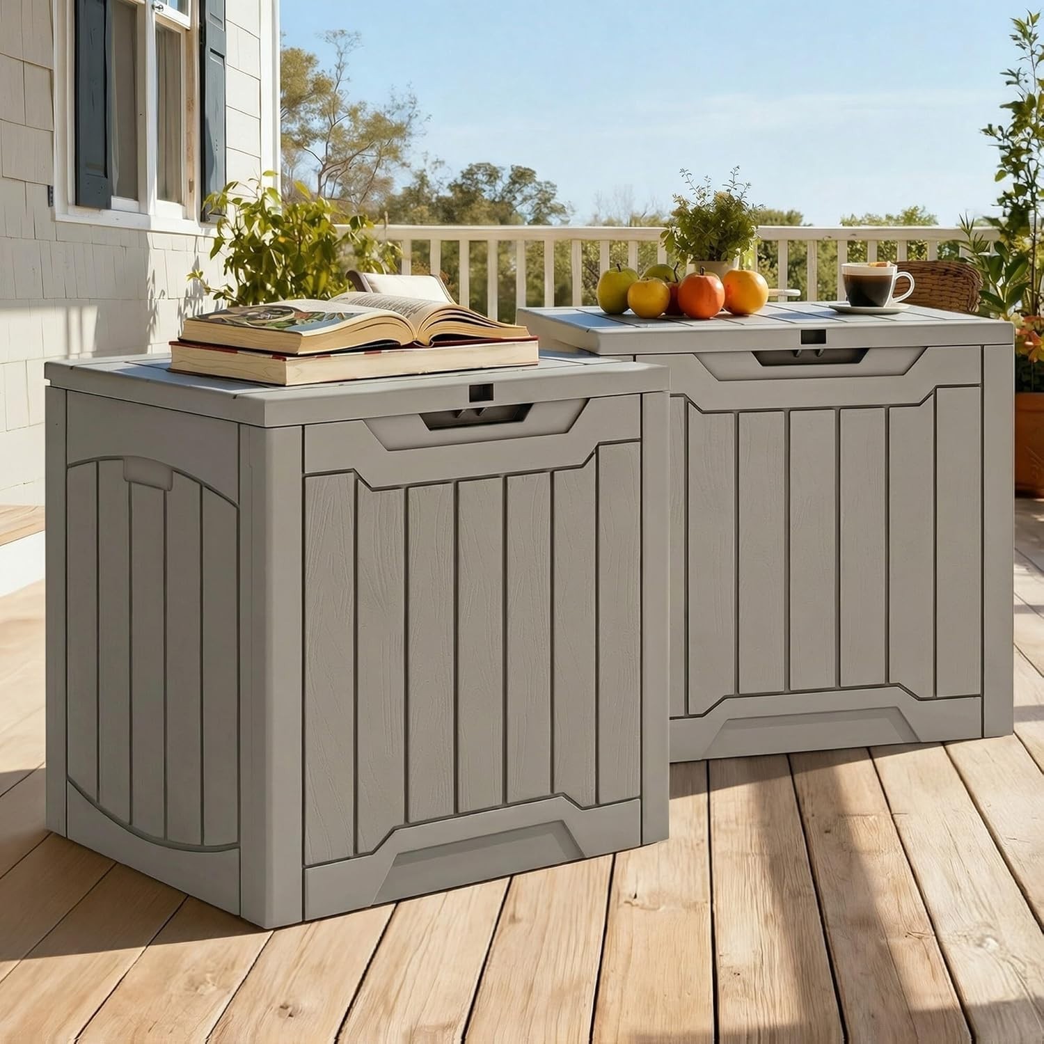31-Gallon Lockable Outdoor Storage Box – Waterproof Resin Deck Container