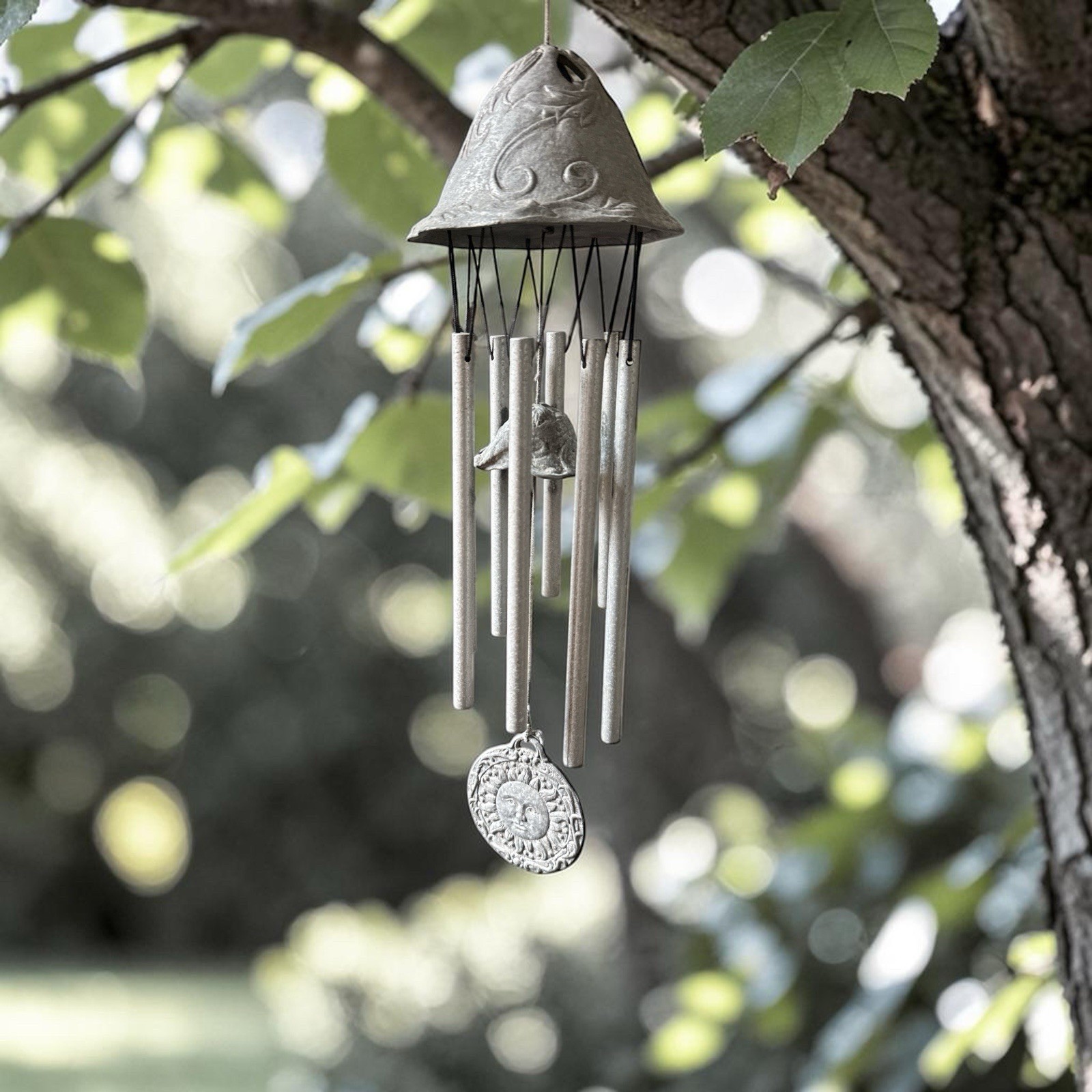 Vintage Celestial Wind Chime Sun Moon Medallion Cast Aluminum 1990’s Whimsigoth
