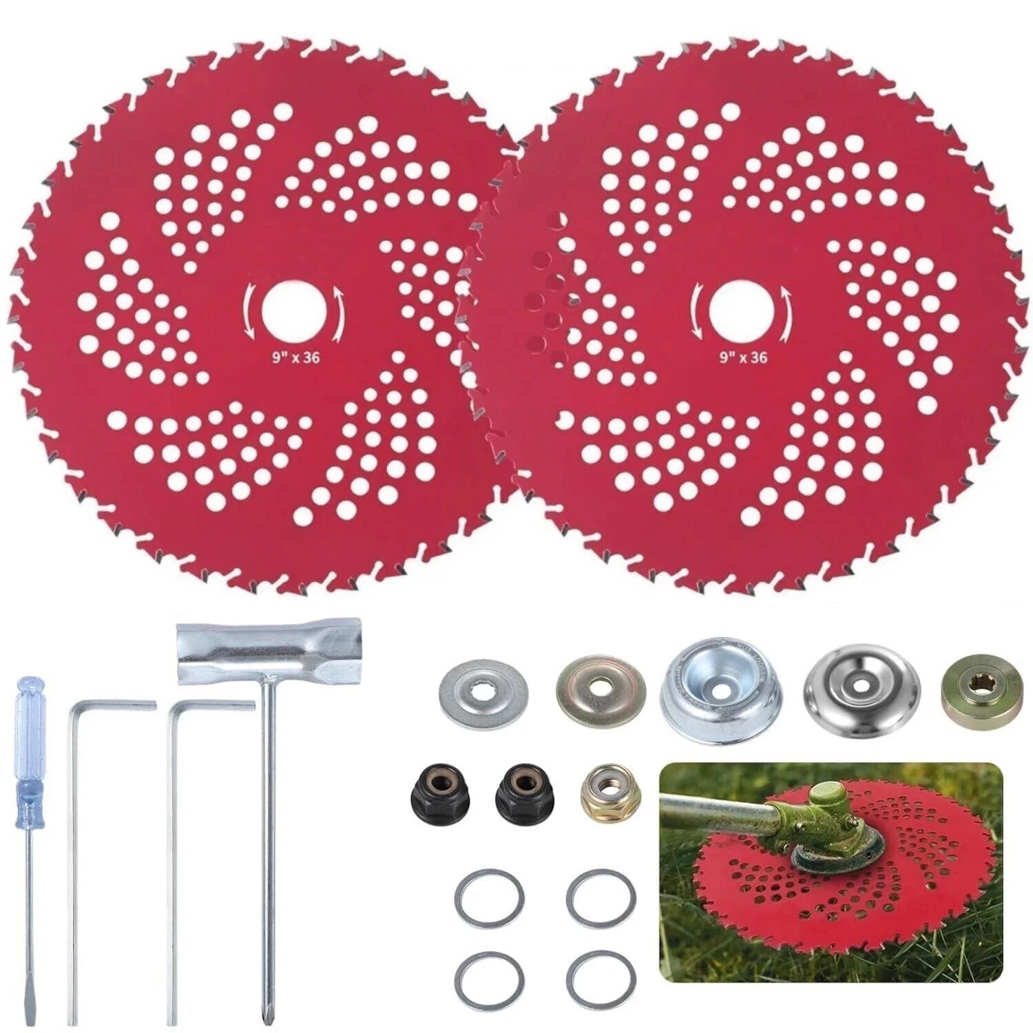 2Pack 9″x 36 Teeth Carbide Tipped Blade kit for Brush Cutter Trimmer Weed Eater