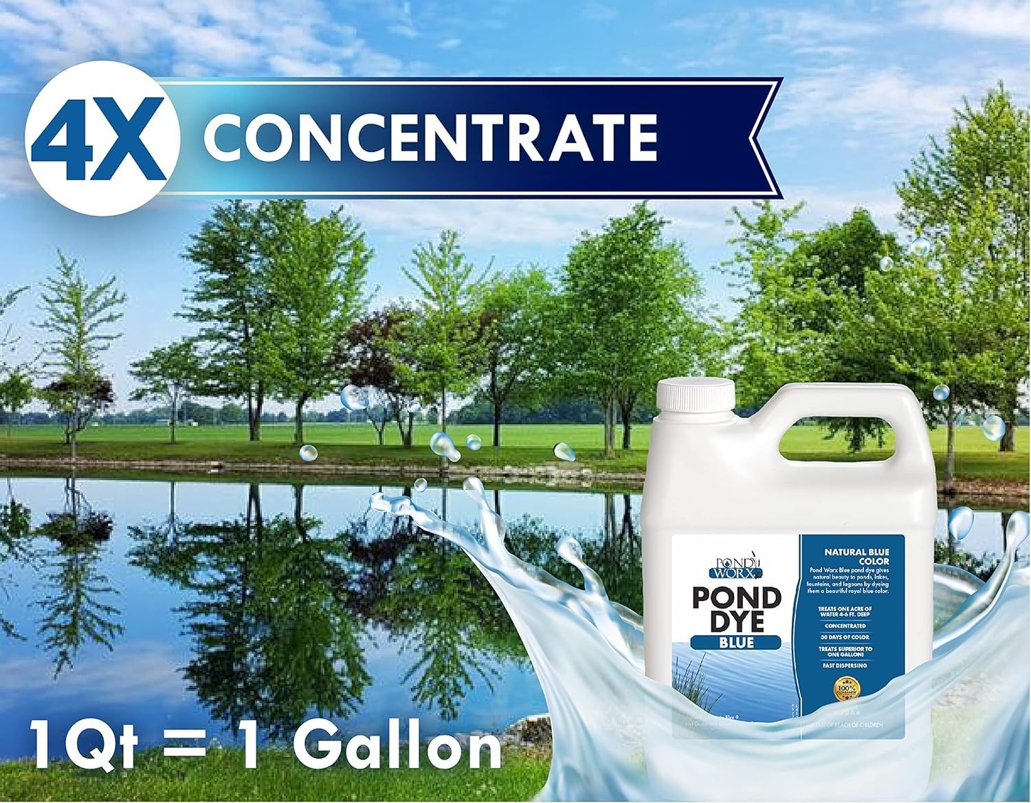 Pond Worx Blue Lake and Pond Dye – 4X Concentrated Liquid Pond Colorant – Shades