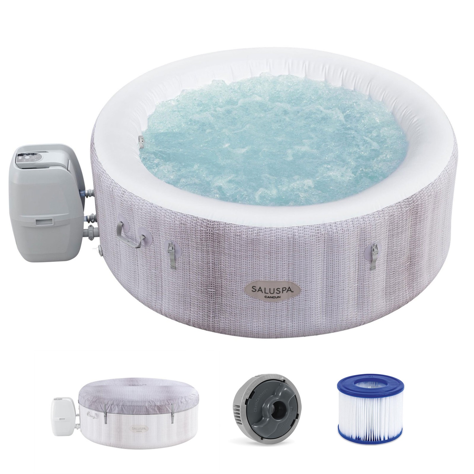 Bestway SaluSpa Cancun 2-4 Person Inflatable Hot Tub, Round Energy-Efficient Spa