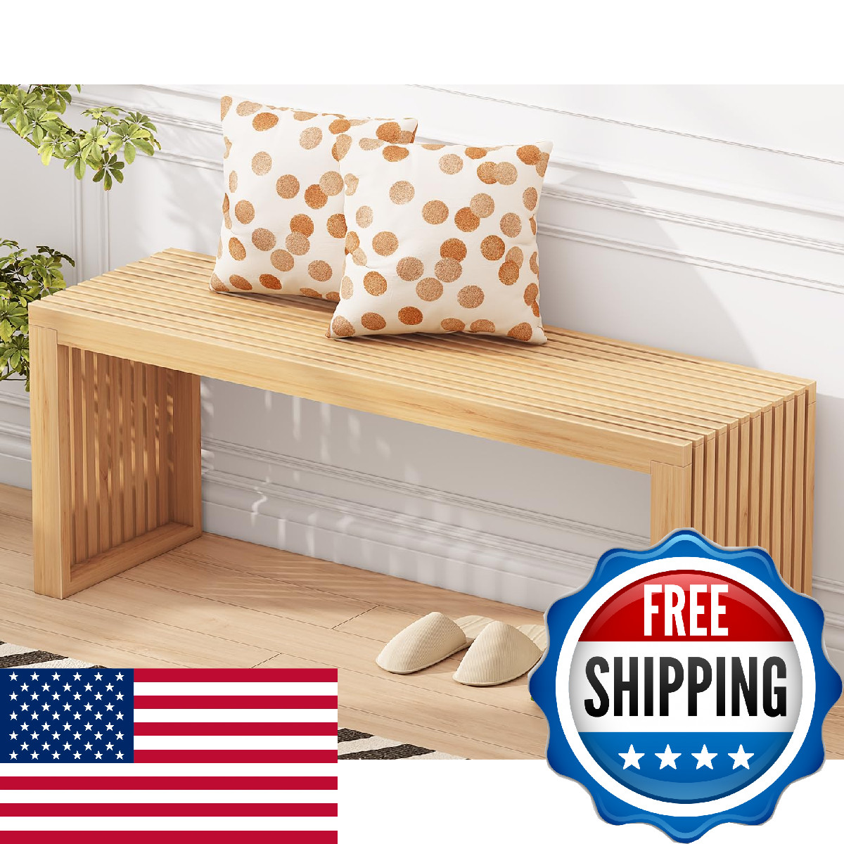 Toolola Bamboo Dining Bench 35-Inch Sleek Design Entryway Shoe Rack Bench