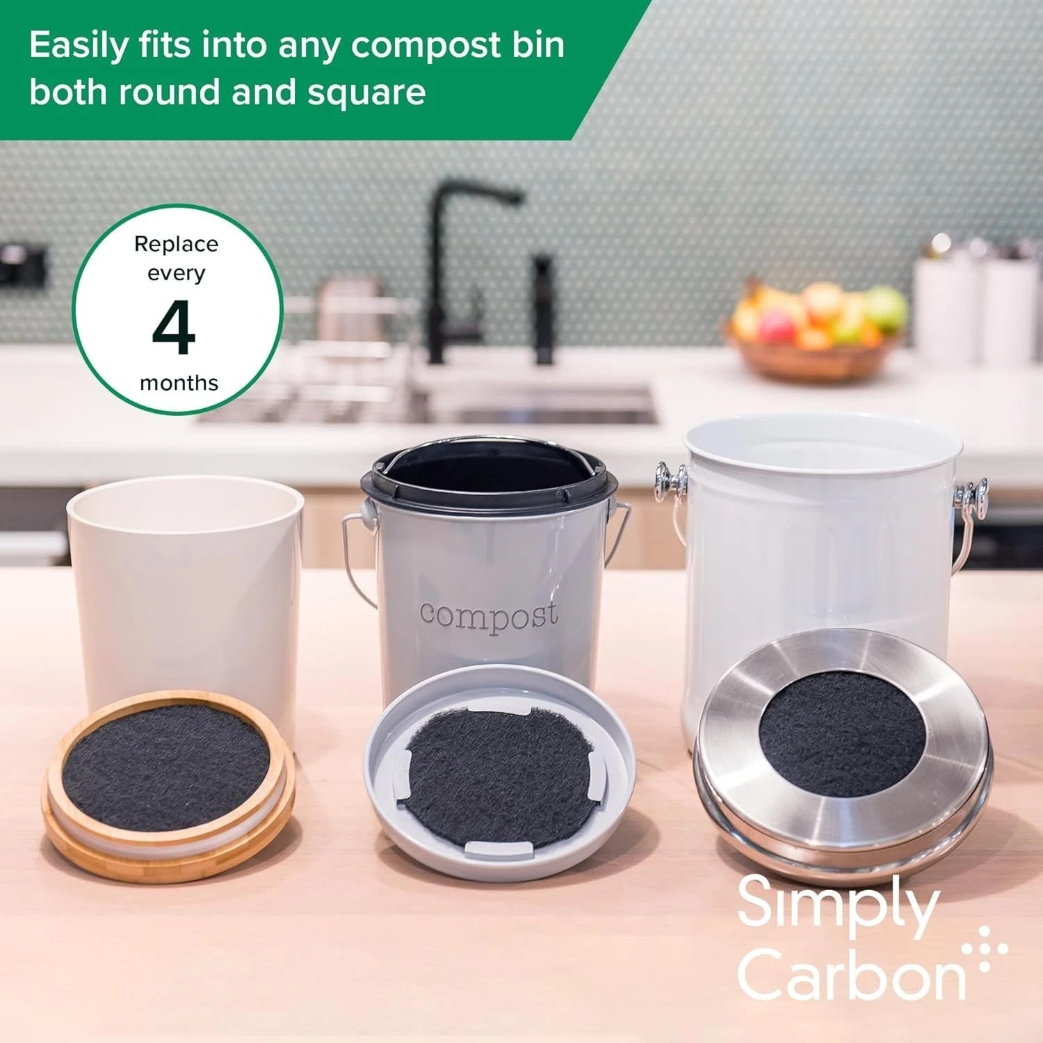 Extra Thick Replacement Filters for Kitchen Compost Bins x6