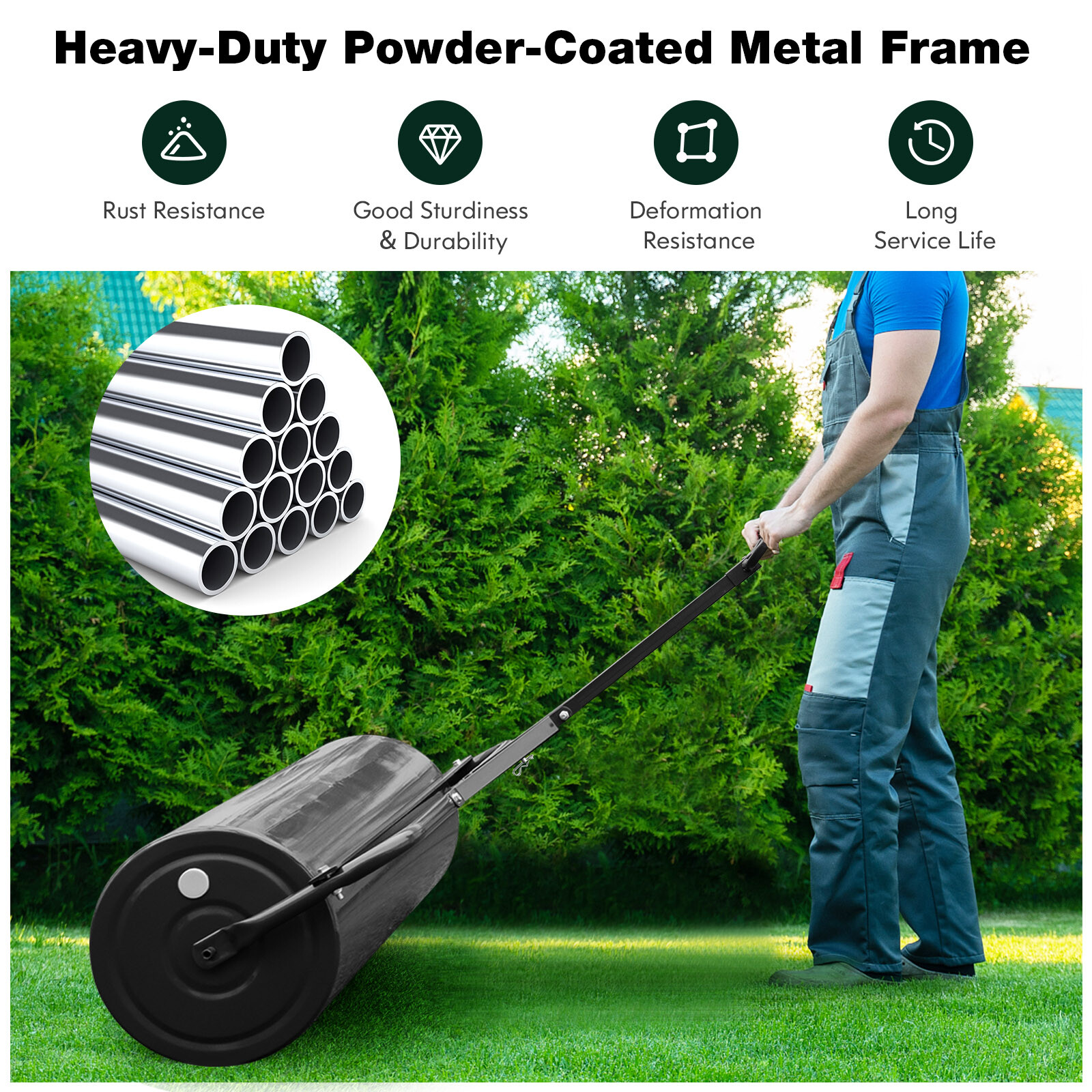 30 Gallon Lawn Roller Metal Sod Drum Roller Tow Behind a Tractor for Garden Farm