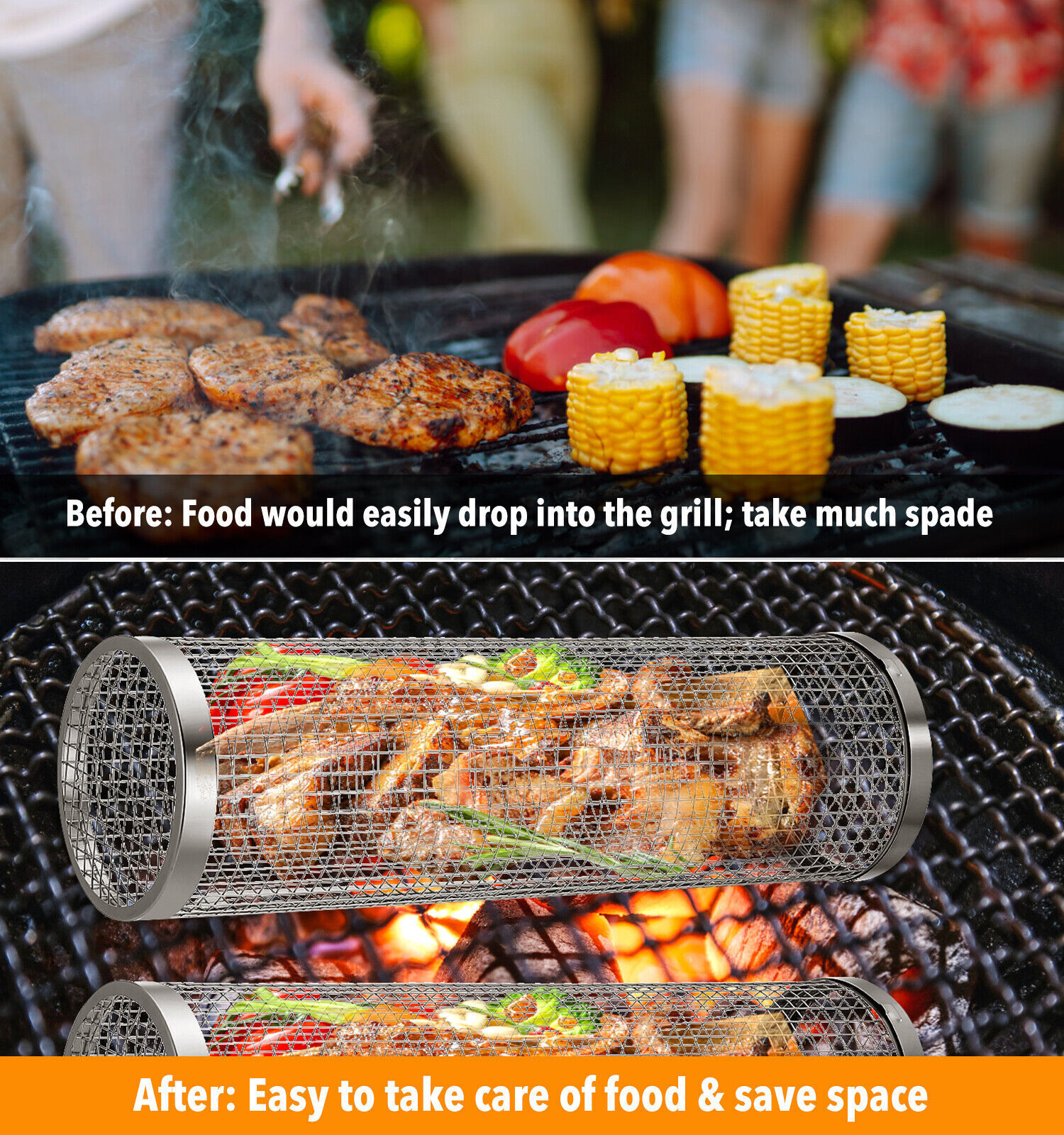 2 Pack Rolling Grilling Basket Stainless Steel For BBQ Grill Outdoor Tools US