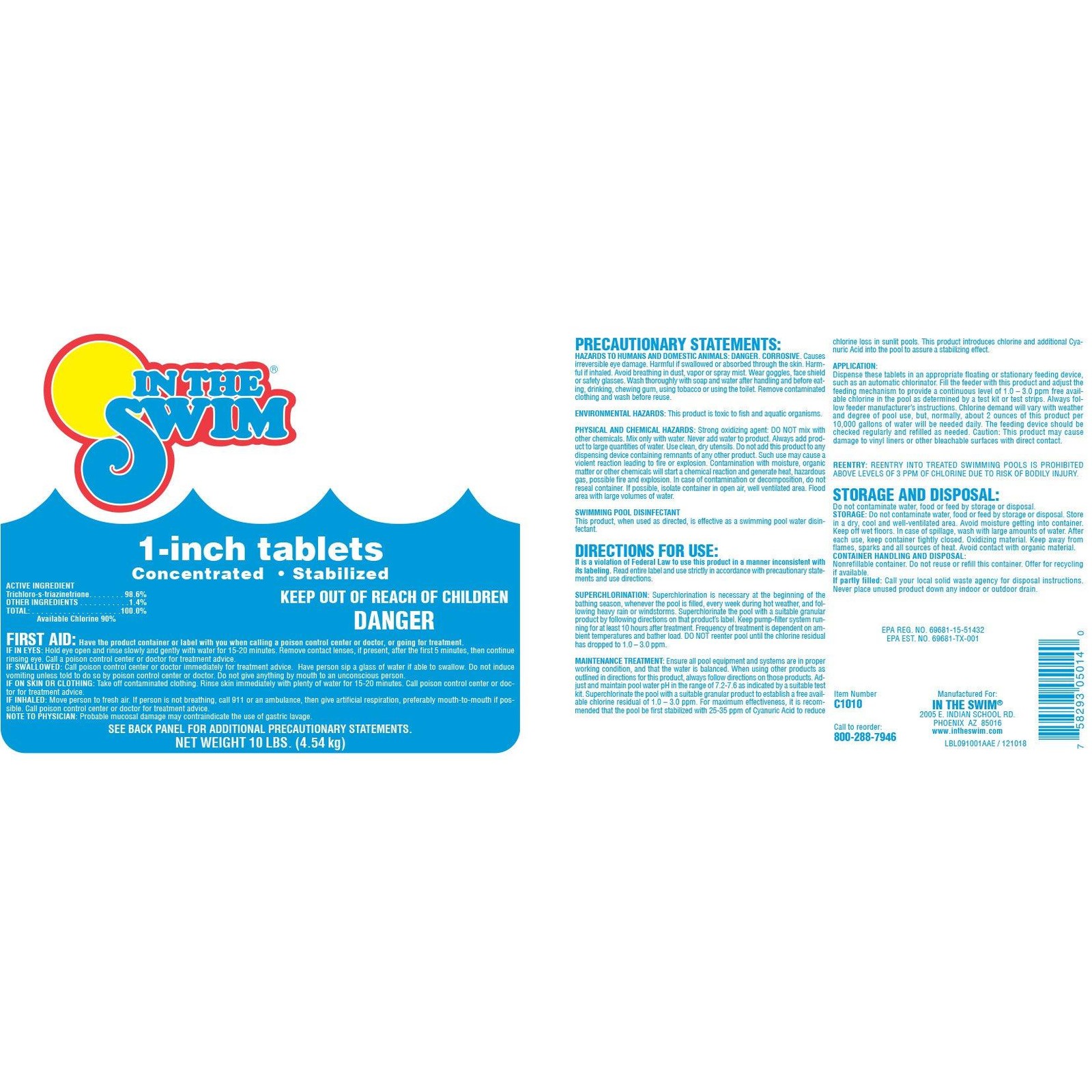 In The Swim 1 Inch Stabilized Chlorine Tablets for Pools (10, 25, 50 lbs)