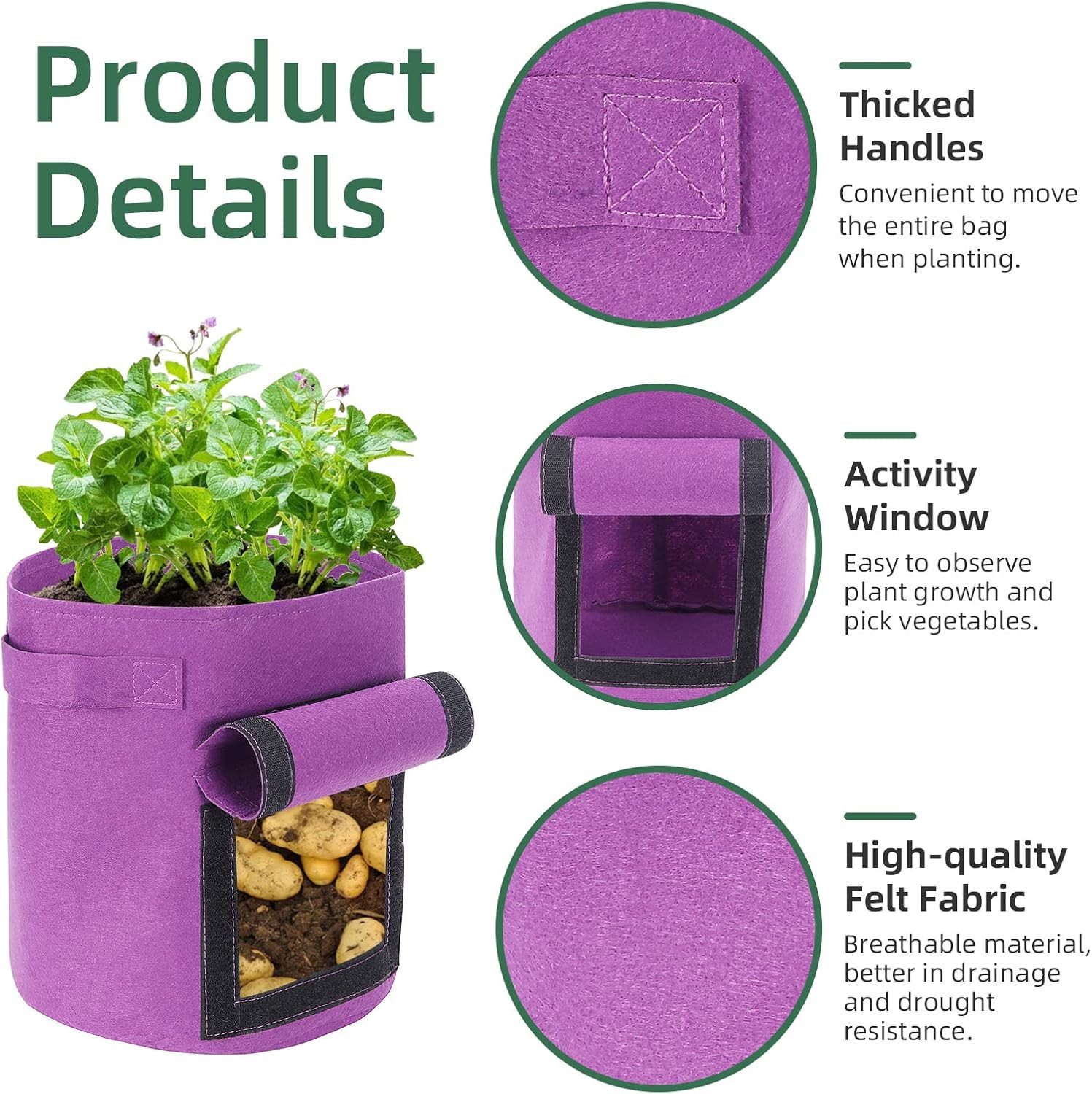6 Pack 15 Gallon Potato Grow Bags with Flap, Potato Growing Bags Garden Planting