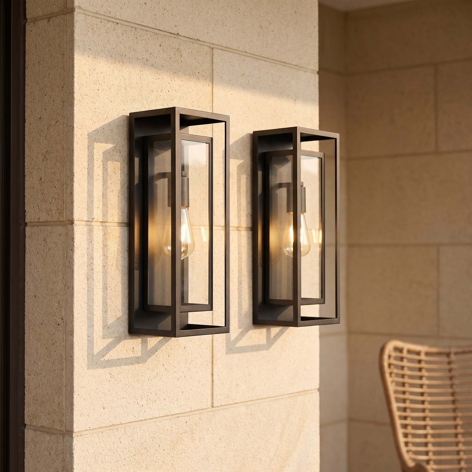 2 Pack 18″ Black Modern Outdoor Wall Lantern Glass Entryway Patio Sconce Light