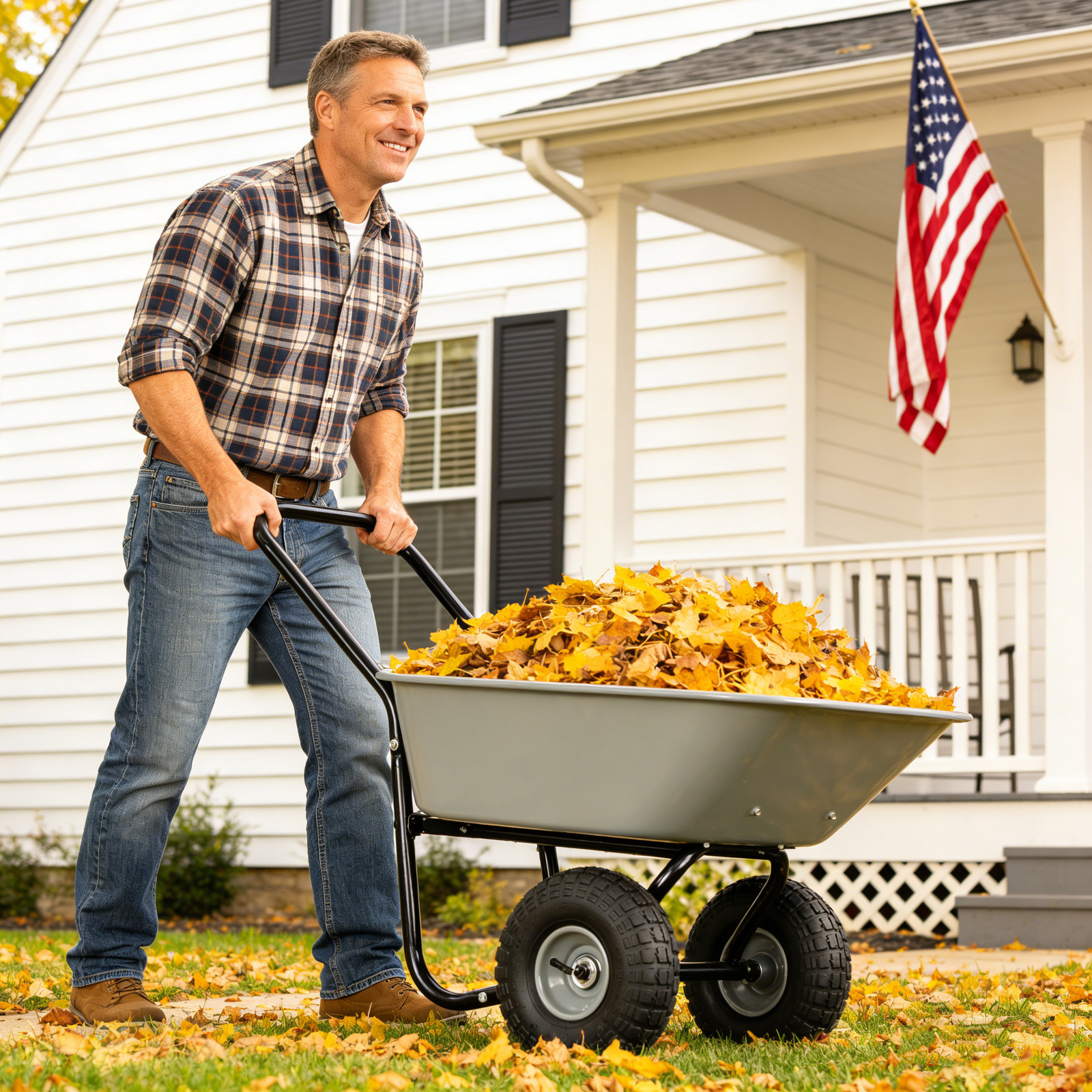 Two-wheeled cart, garden cart 10″ pneumatic wheels gray for garden watering