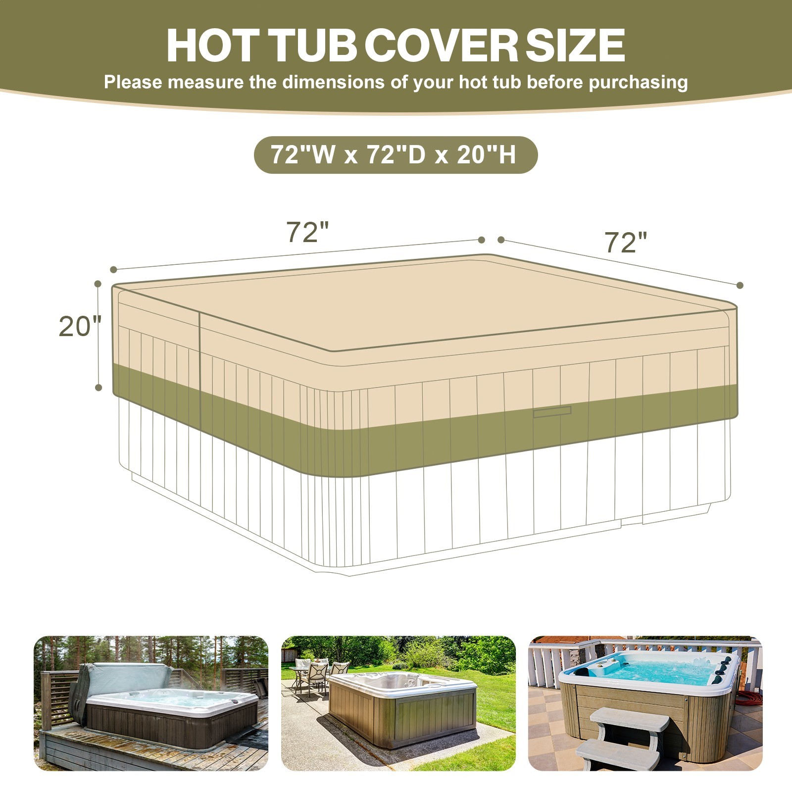 Waterproof 600D Outdoor Hot Tub Cover Spa and Hot Tub Cover Replacement Covers