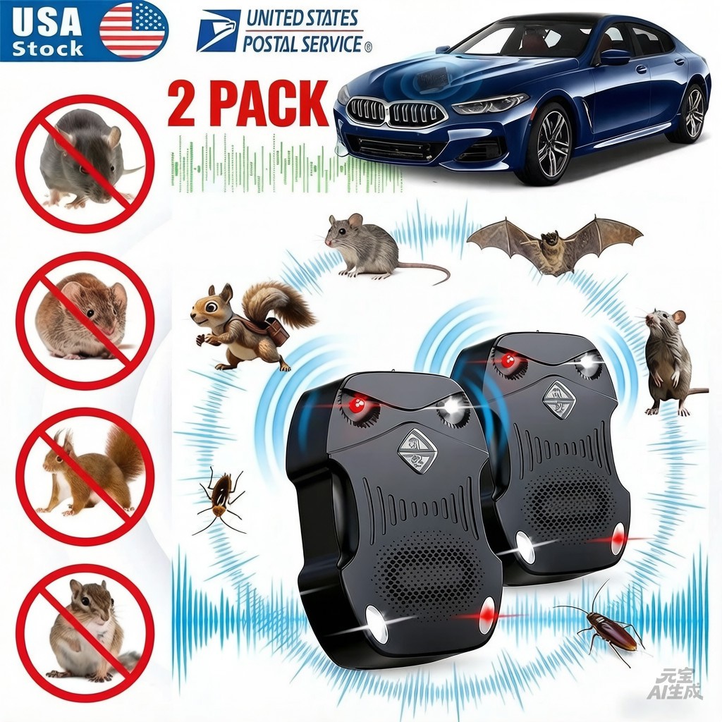 2 Pack Rodent Repellent for Car Engines, Ultrasonic Rodent Repeller for Car 12v