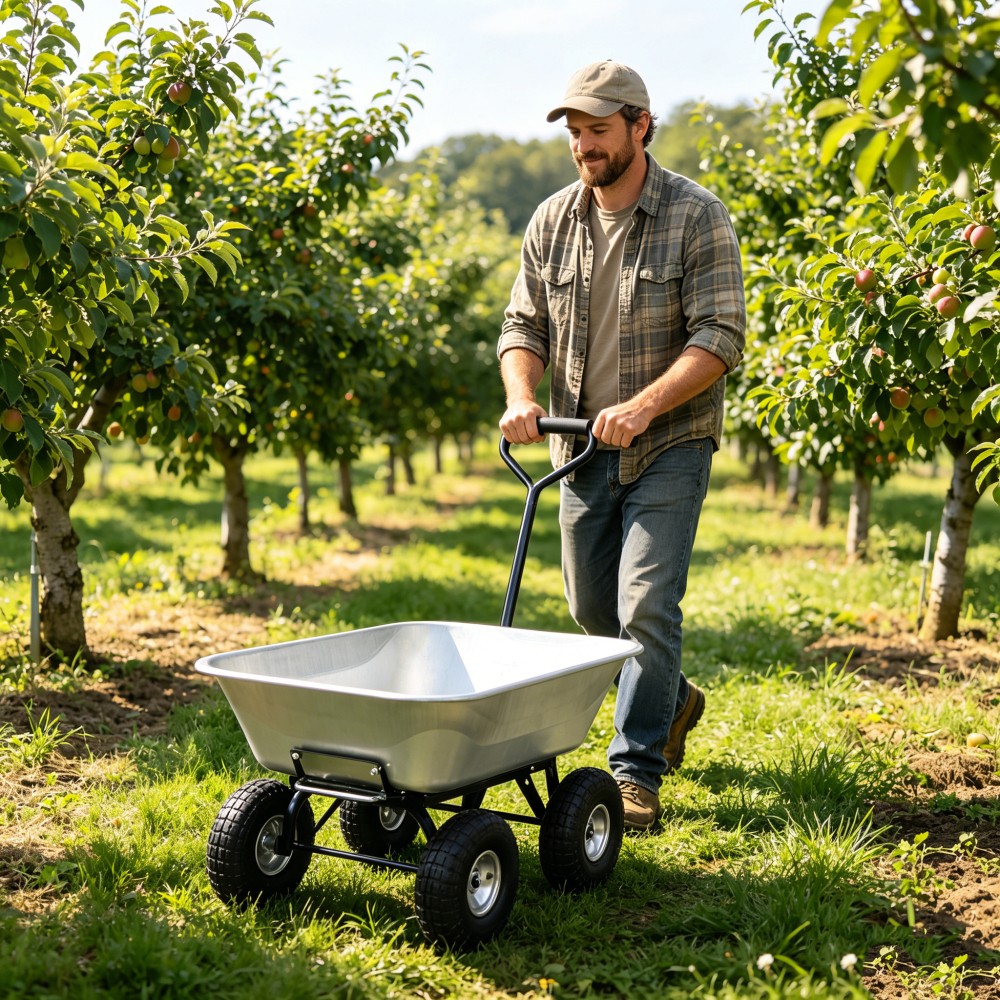 Folding Garden Dump Cart 55L 300 Lb Capacity Steel Frame