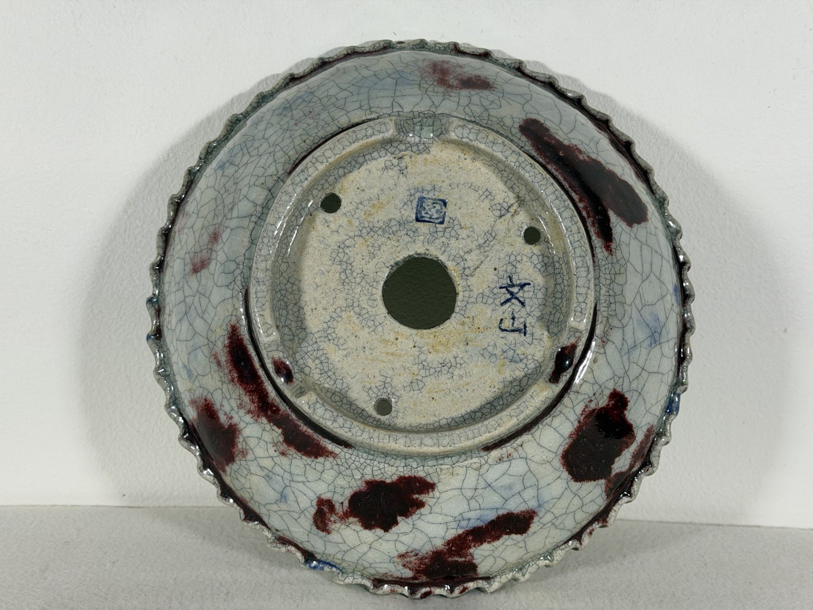 Preowned Japanese Tokoname Glazed Round Bonsai Pot Bunzan – 8.75” x 2 5/8”