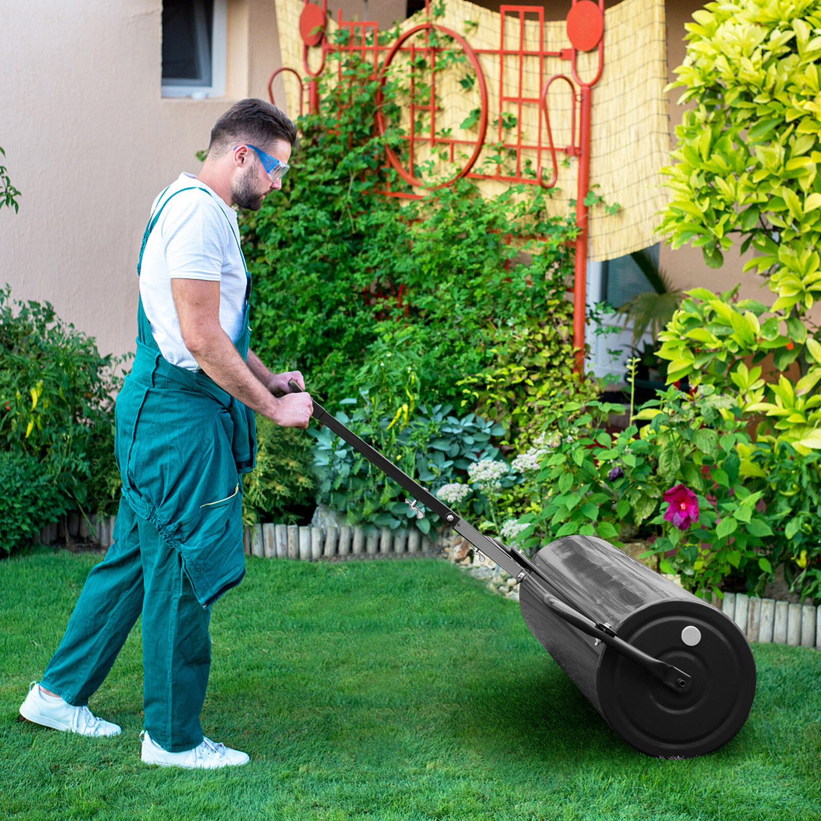 30 Gallon Lawn Roller Metal Sod Drum Roller Tow Behind a Tractor for Garden Farm