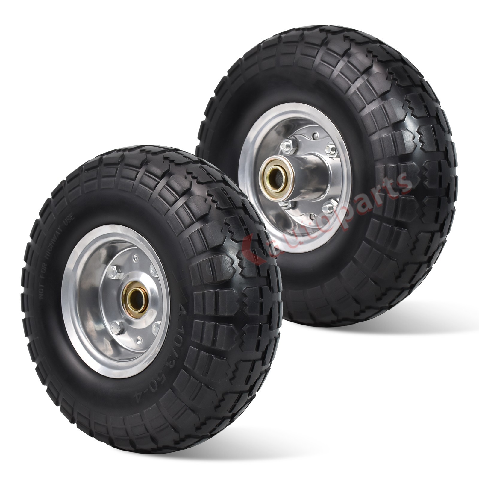 2pcs 10″ Flat Free Tire Wheelbarrow 2.2″ Hub 5/8″ Axle Tire Size 4.10/3.50-4″