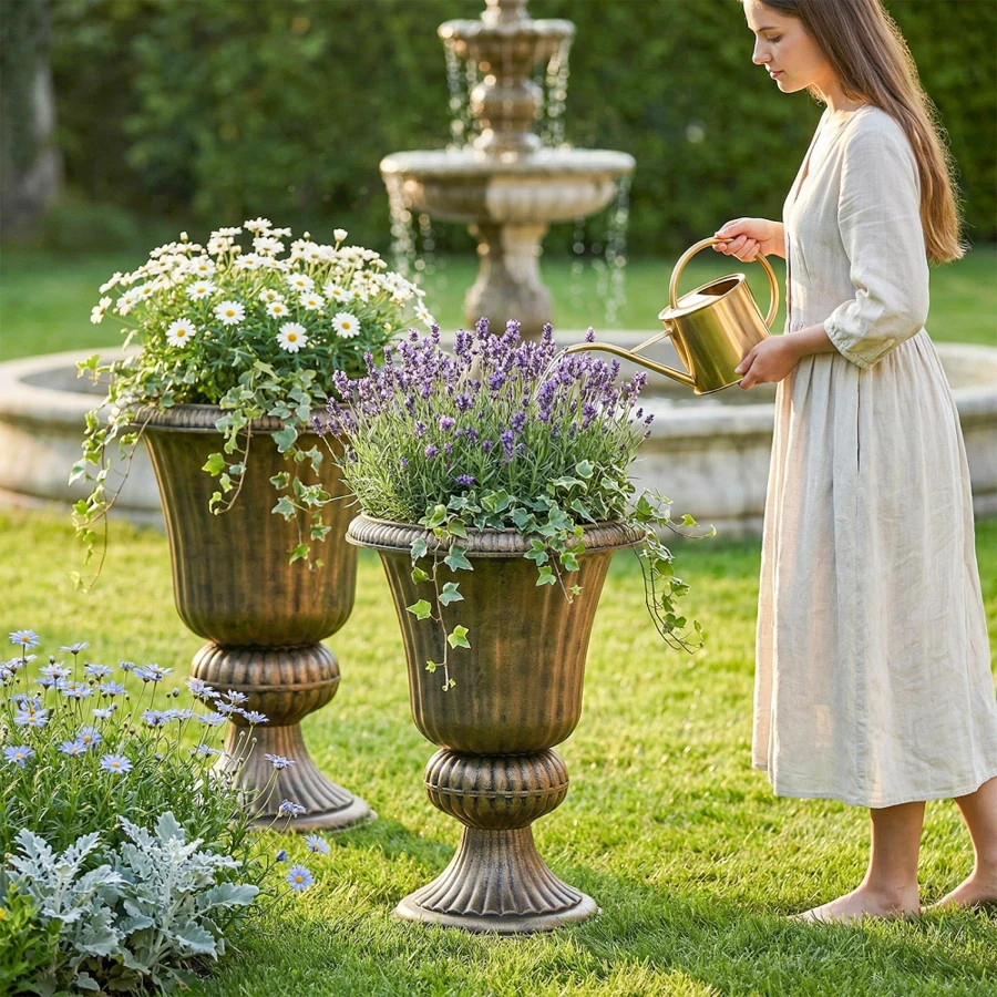2 PCS 20″ Urn Planters Outdoor Large Weatherproof Tall Flower Pots