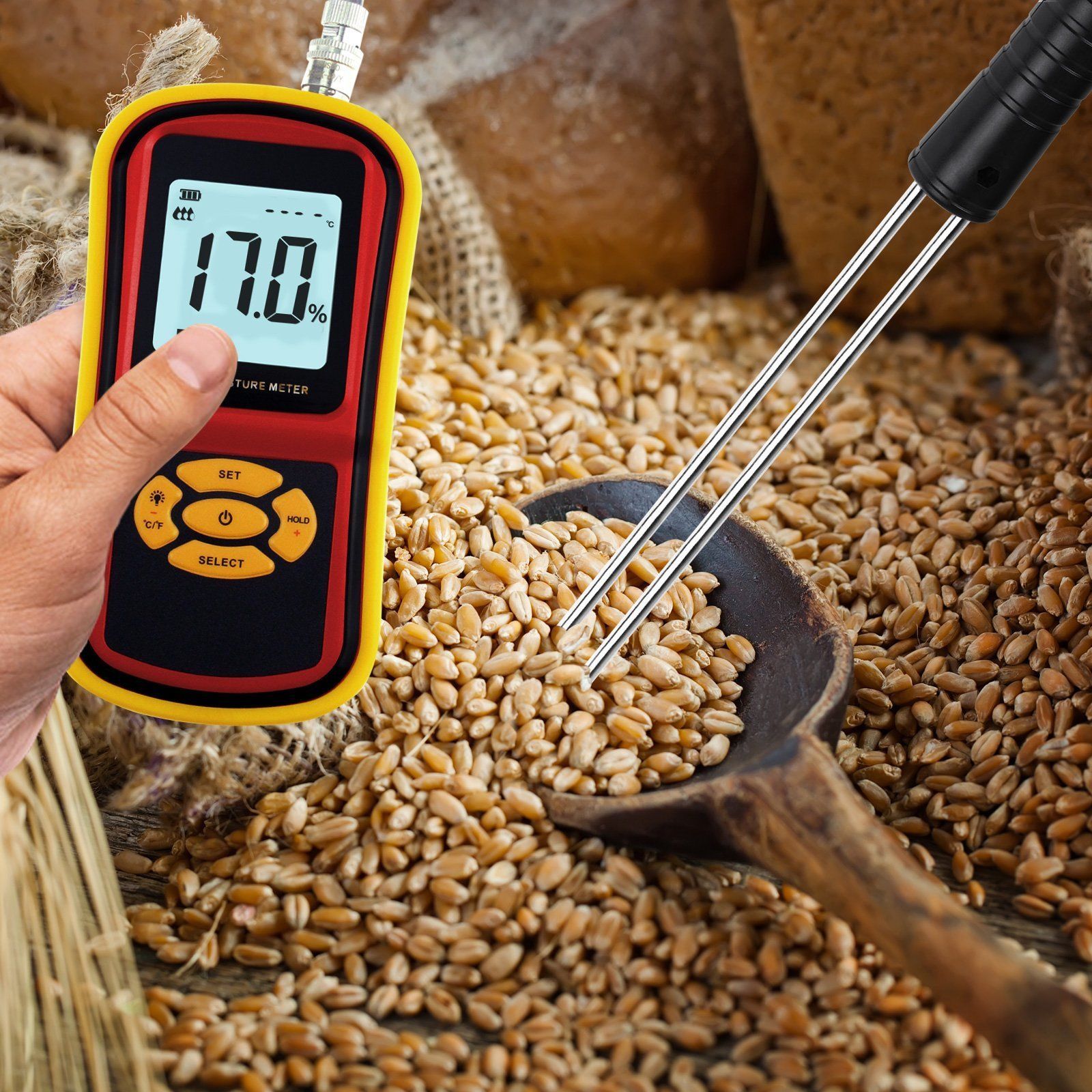 Digital LCD Grain Moisture Meter With Measuring Probe Hygrometer Humidity Tester