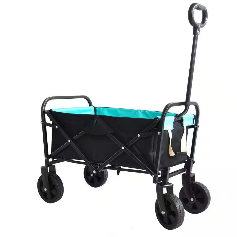Hola 1.8 Cu. Ft. Steel Folding Garden Cart Shopping Beach Cart in Black and Blue