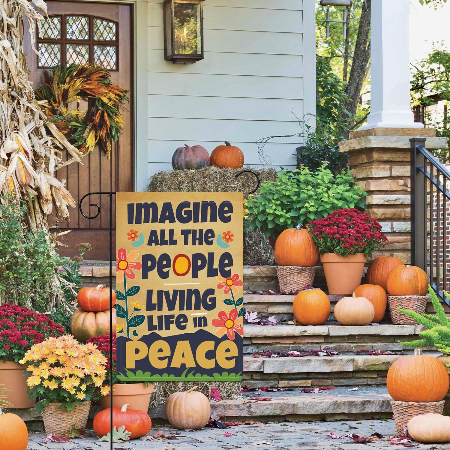 Garden Flag Imagine All the People Living Life in Peace Spring Summer Autumn Fla