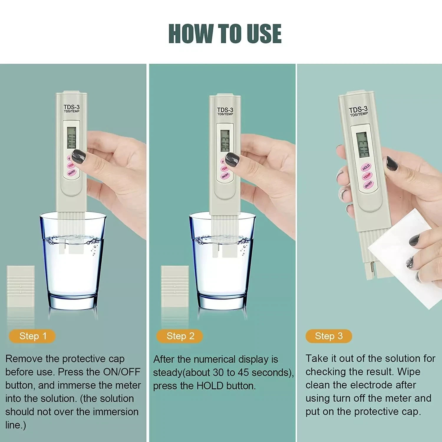 Handheld Water Quality Hardness Purity Digital LCD Meter 0-9990 PPM TDS TDS-3