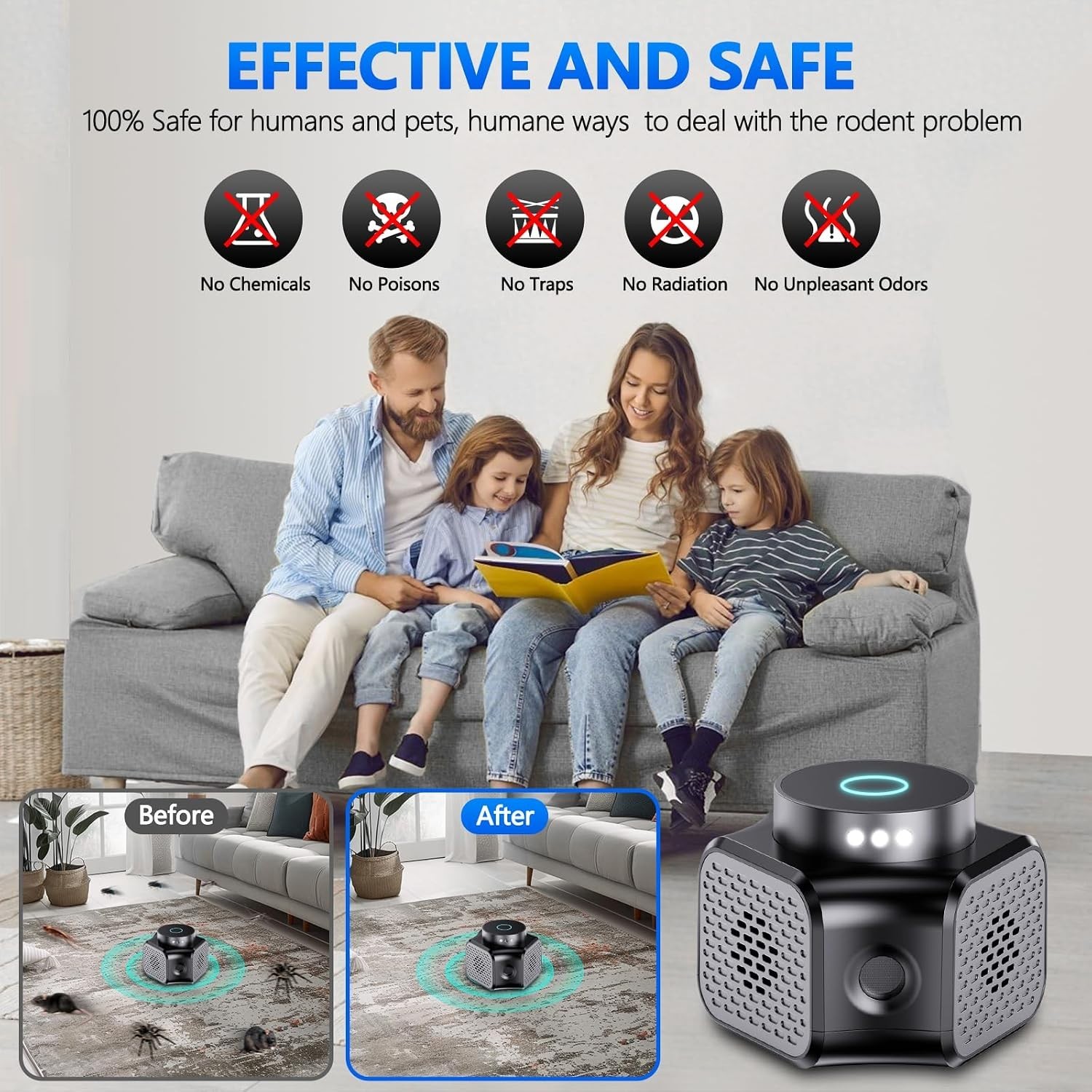 Ultrasonic Rodent Repellent Plug-in, 360° Mice & Squirrel Deterrent, high-impact