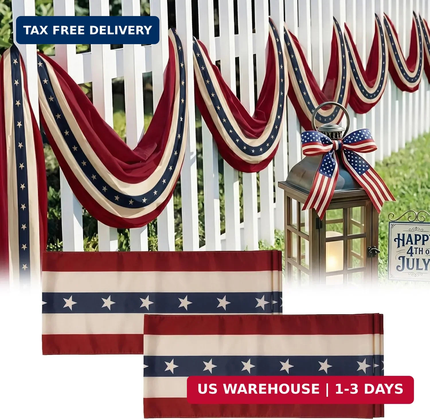 4th of July Decorations: 2pcs 1.6x18ft Vintage Retro American Flag Banner Outdoo