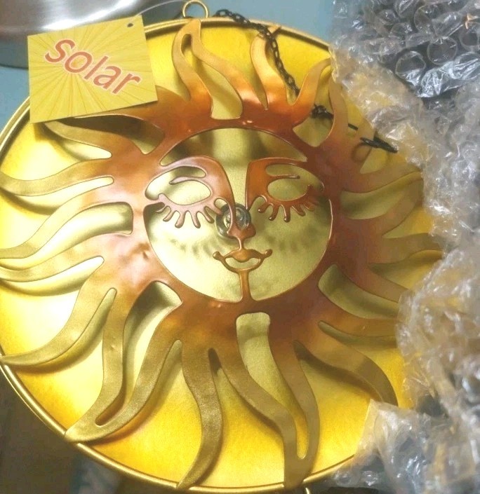Wind Chimes Sun Face🌞 Wind Chimes Outdoors Hanging Gold Solar Lights 40″ New