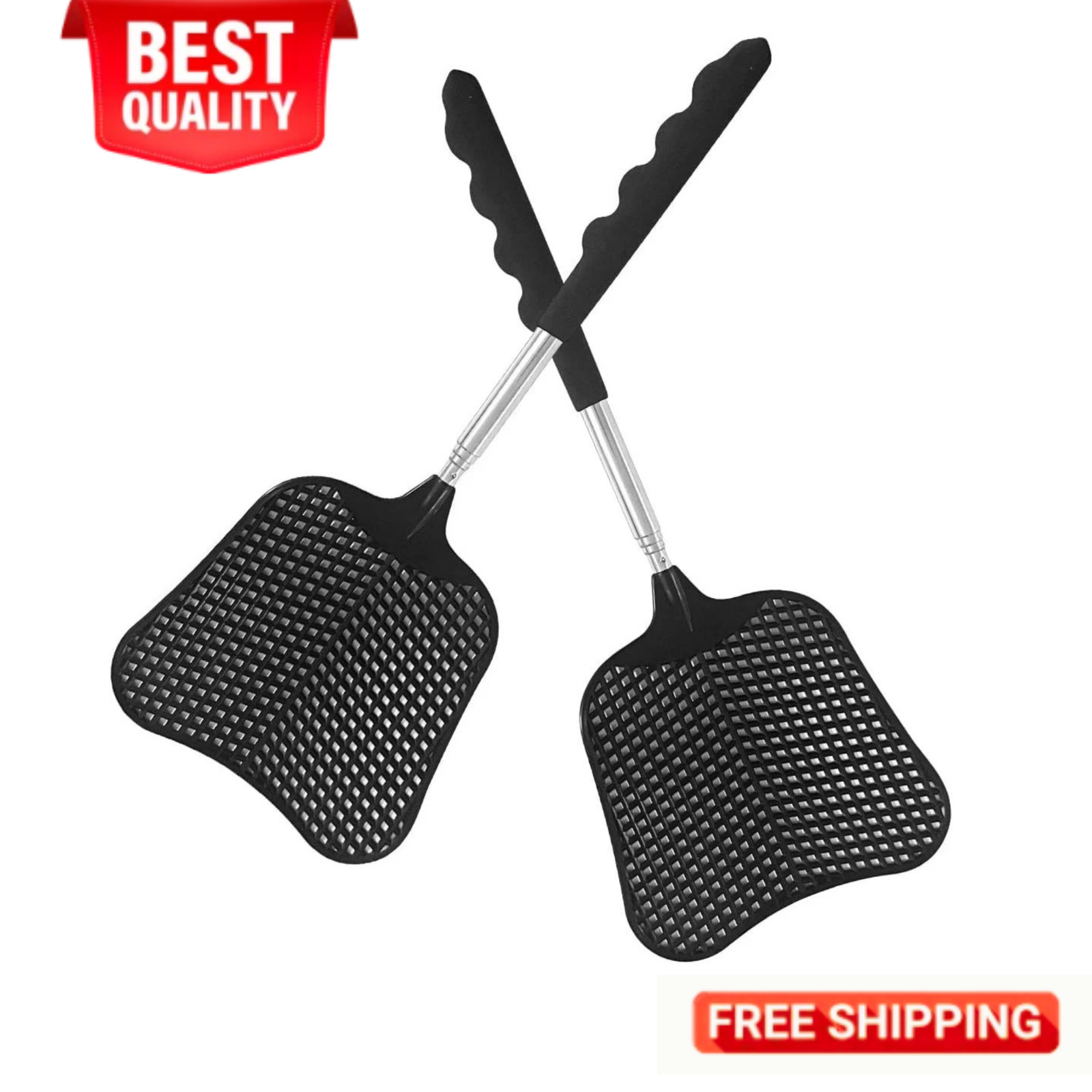 2 Pack Fly Swatters Heavy Duty Set, Telescopic Fly Swatter