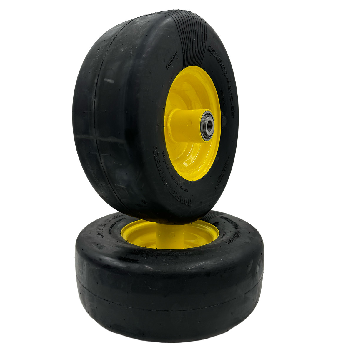 SET of 2 – 13×5.00-6 Flat Free Wheel – 5/8 Inch Axle, 5.75 Inch Symmetrical Hub