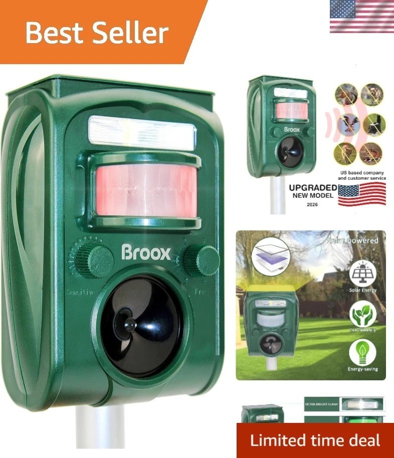 Humane Cat, Dog & Squirrel Repellent – 2026 Solar Ultrasonic Pest Control Device