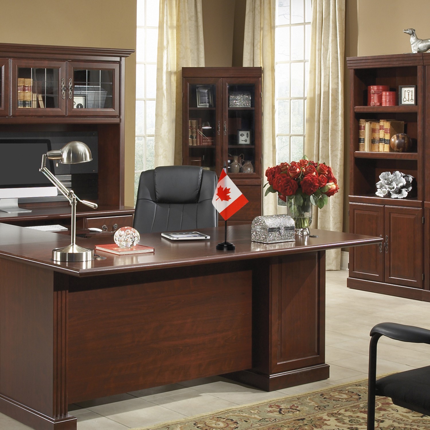Anley Canada Deluxe Desk Flag Set – 6 x 4 Inches Miniature Canada Desktop Flag