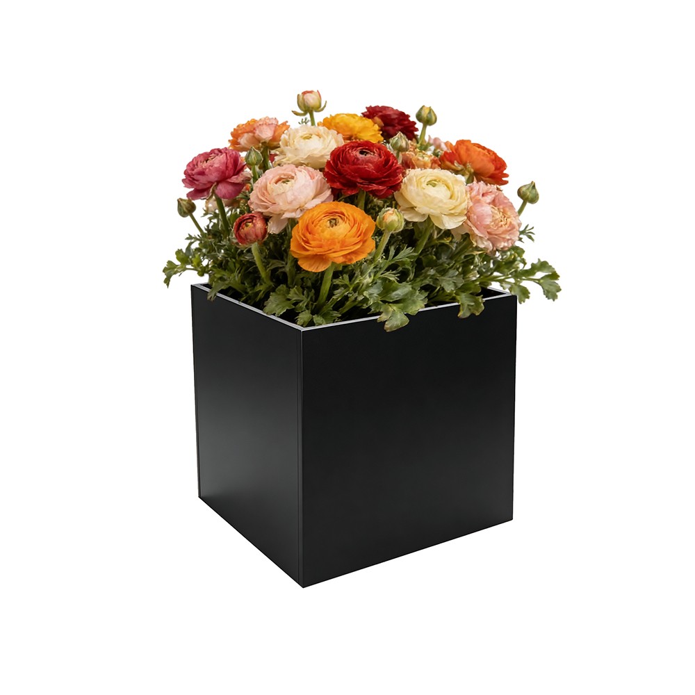 16-inch Black Galvanized Steel Planter Box Metal Planters for Garden Yard Porch