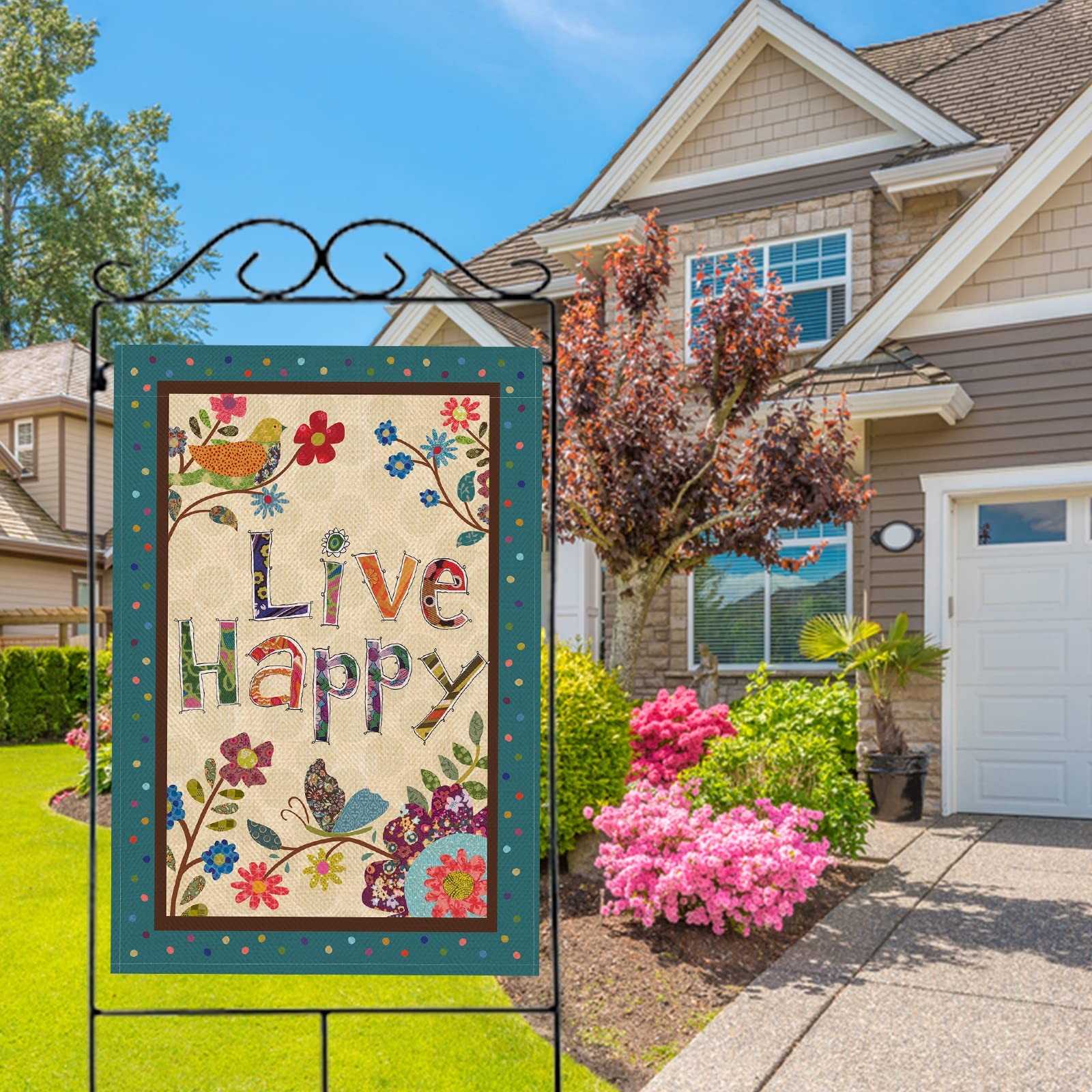 Hzppyz Live Happy Decorative Large House Flag Flower Bird, Spring Summer Insp…