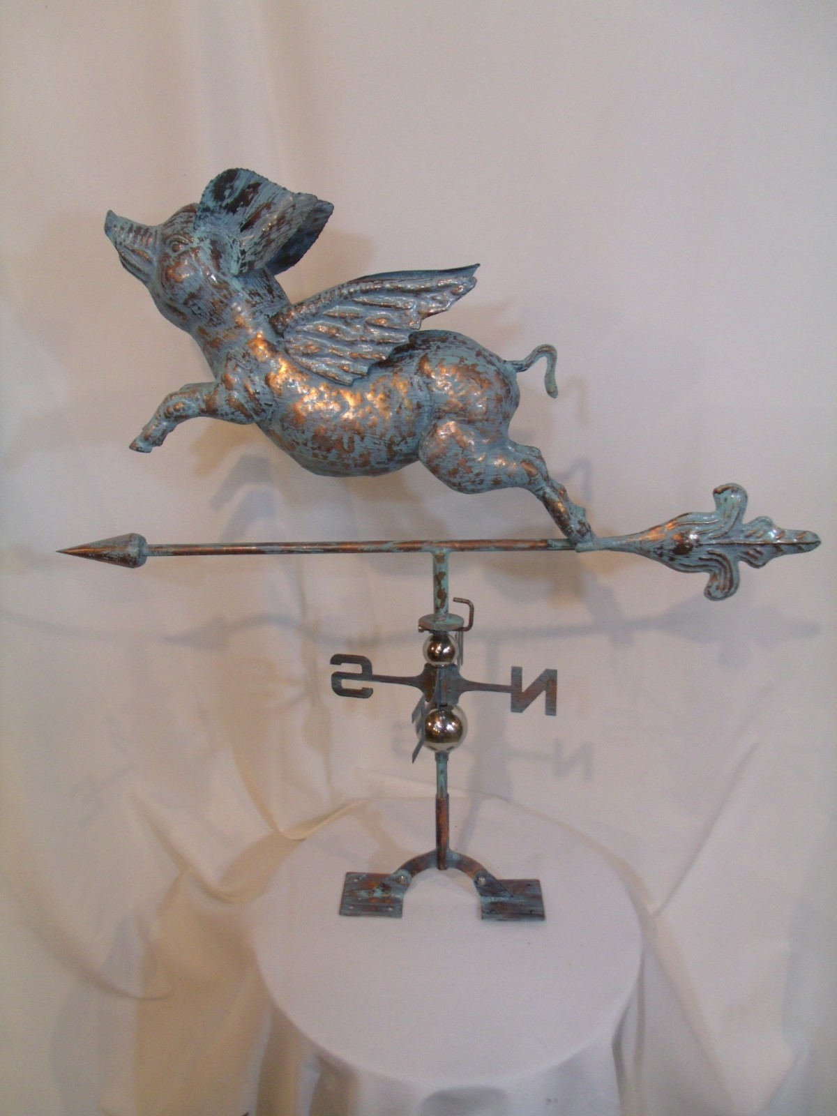 Handcrafted 3 Dimensional Flying Pig Weathervane Copper Patina Finish