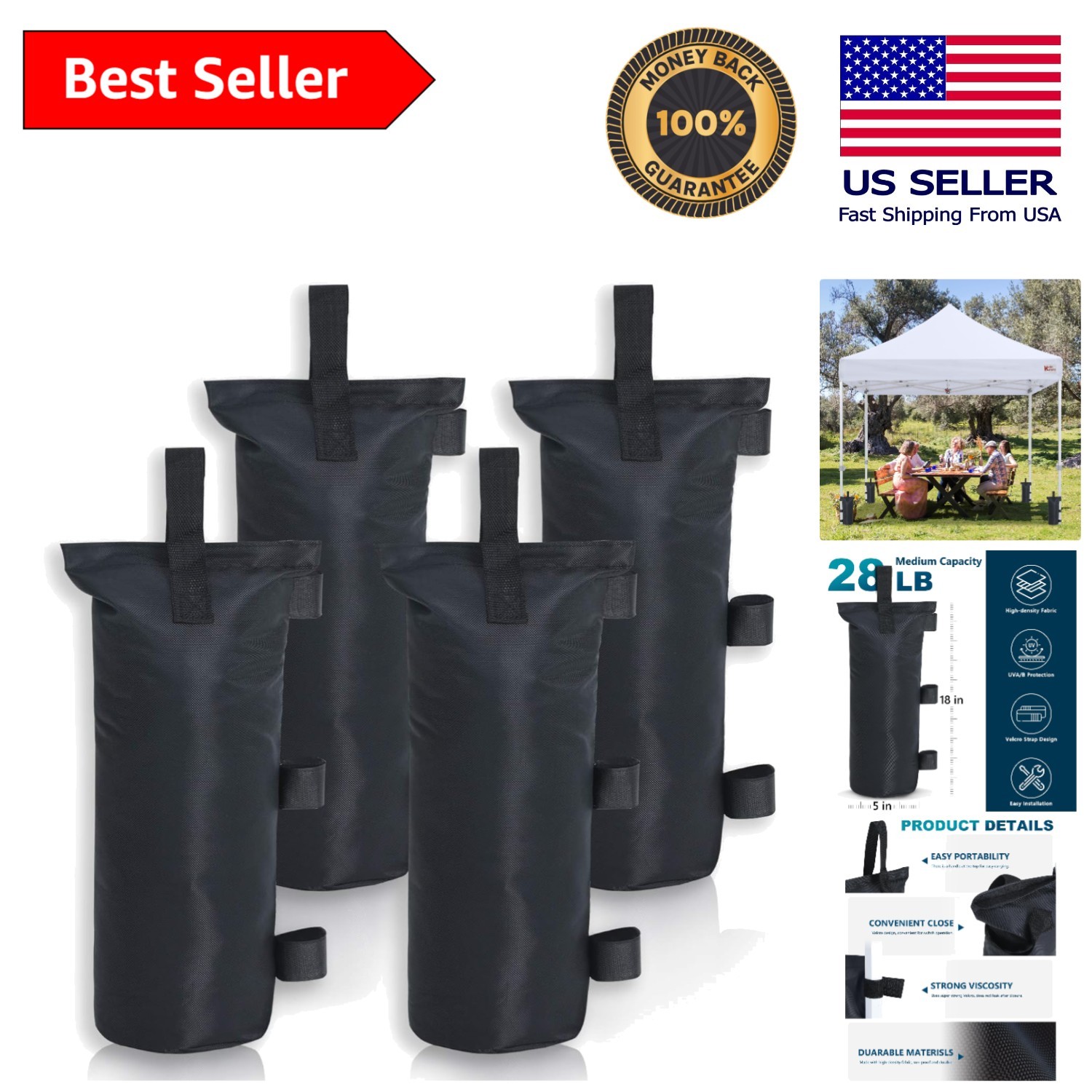 112 lbs Black Canopy Weight Sandbags – Heavy-Duty Stability for Outdoor Events