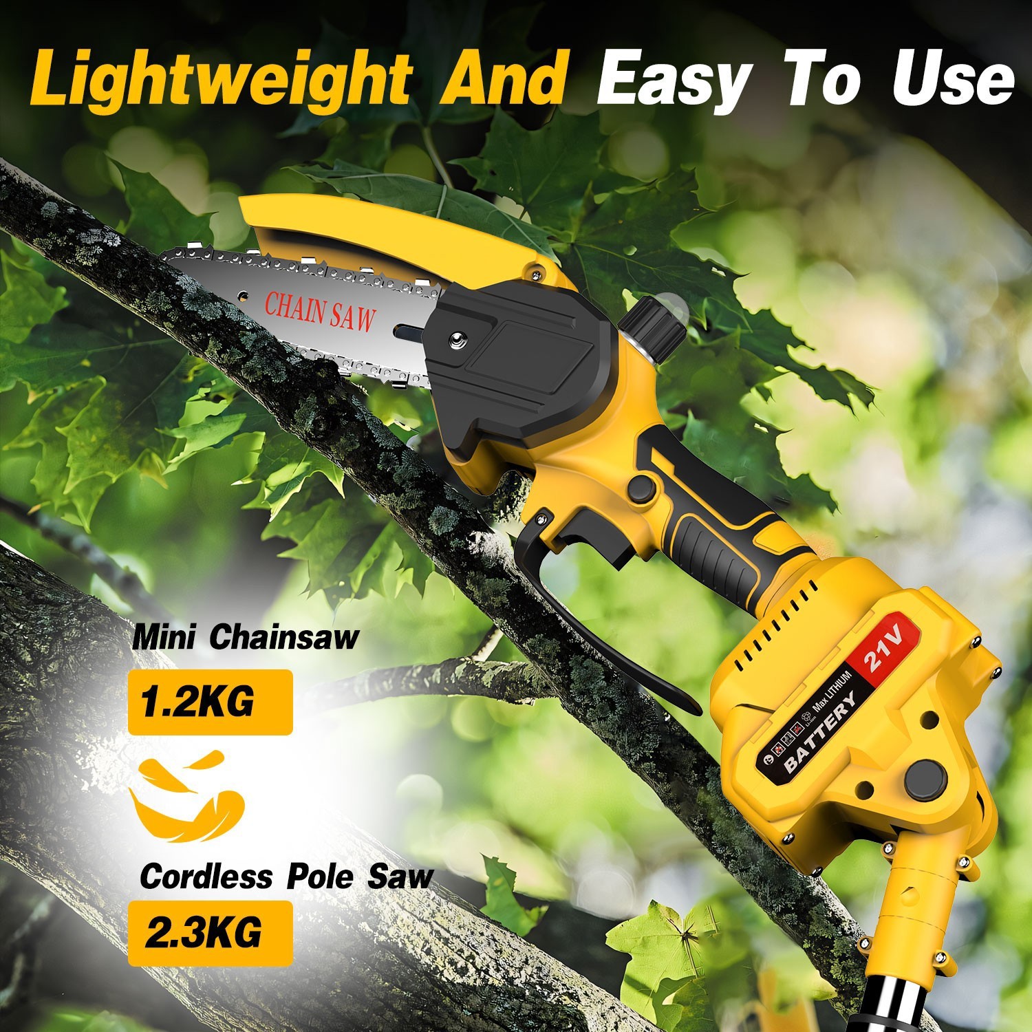 2 in1 Cordless Pole Saw Brushless Mini Chainsaw for Tree Trimming w/ 2 Batteries