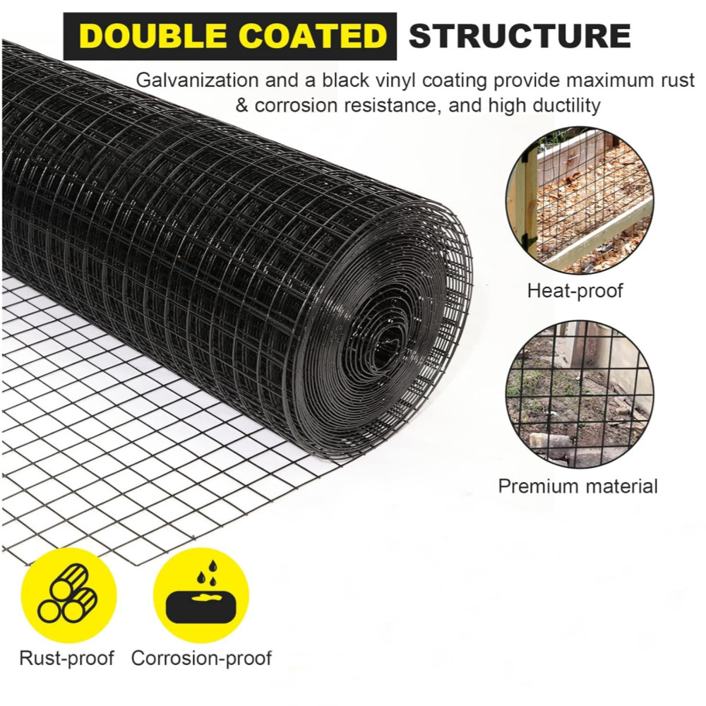 50/100FT 1/2Inx1/2In Hardware Cloth Chicken Wire Fence Vinyl Coated Welded Mesh