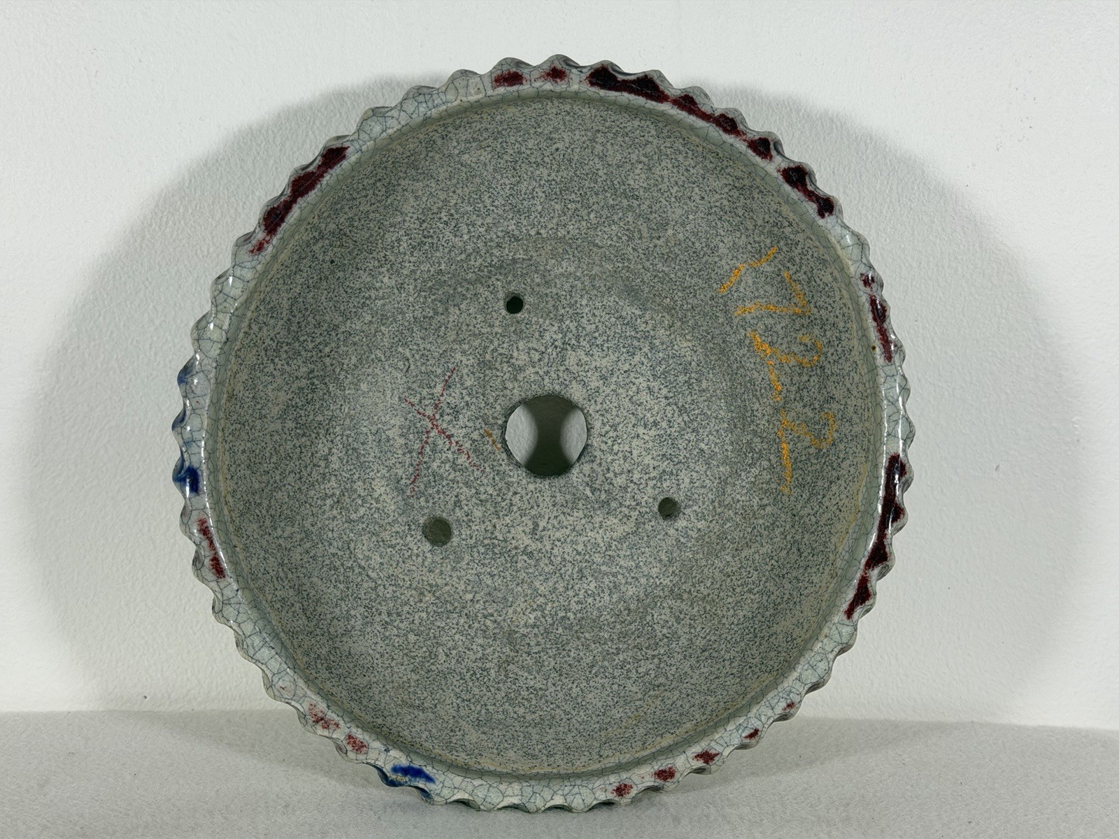 Preowned Japanese Tokoname Glazed Round Bonsai Pot Bunzan – 8.75” x 2 5/8”