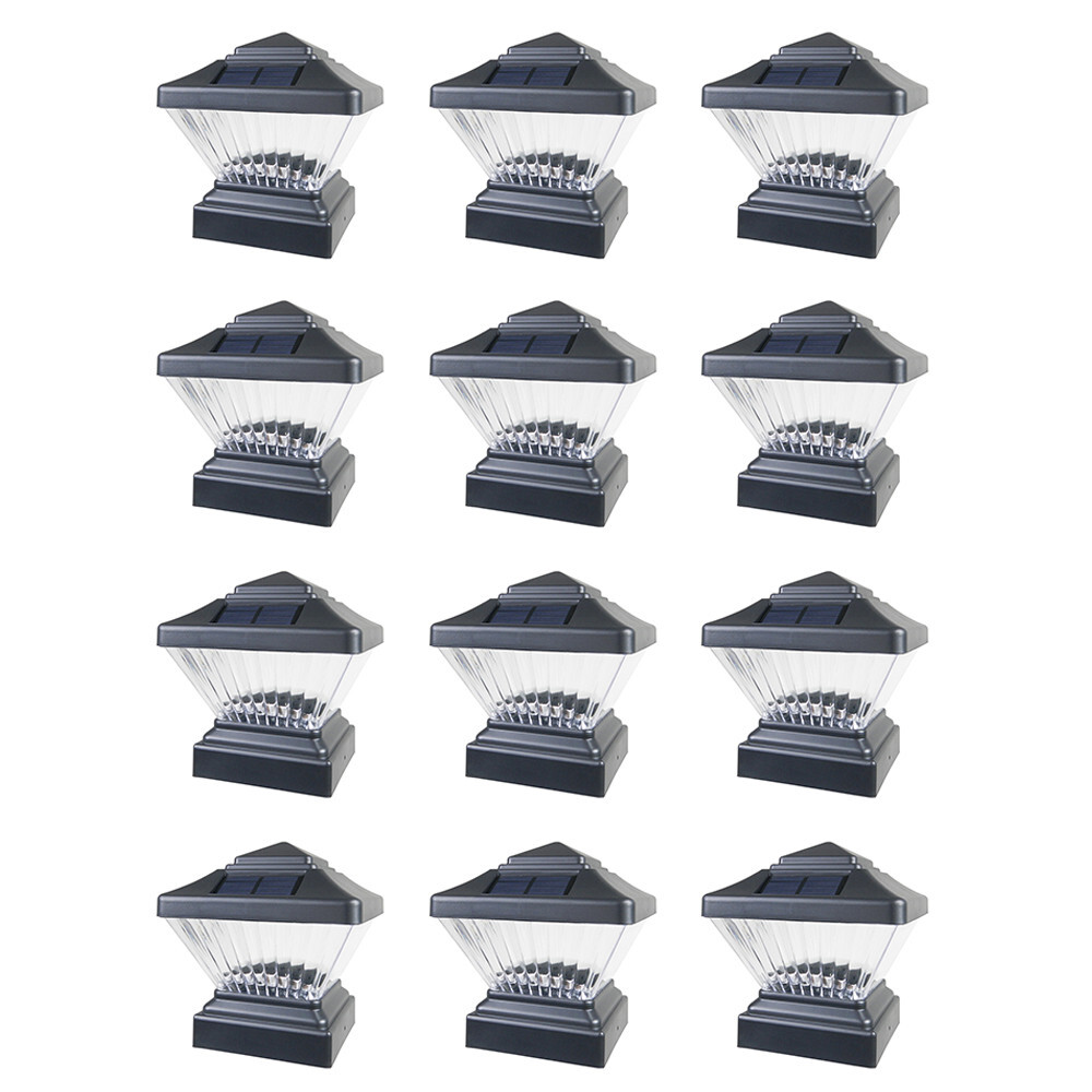 12 Black / White 4 x 4 Solar Post Lights Outdoor LED Deck Cap Fence Lamp Vinyl