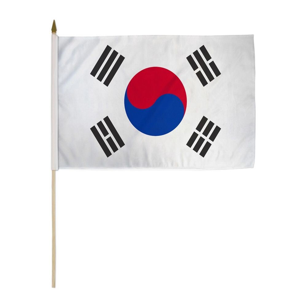 12×18 Inches 12 x 18 South Korean Stick Flag wood Staff