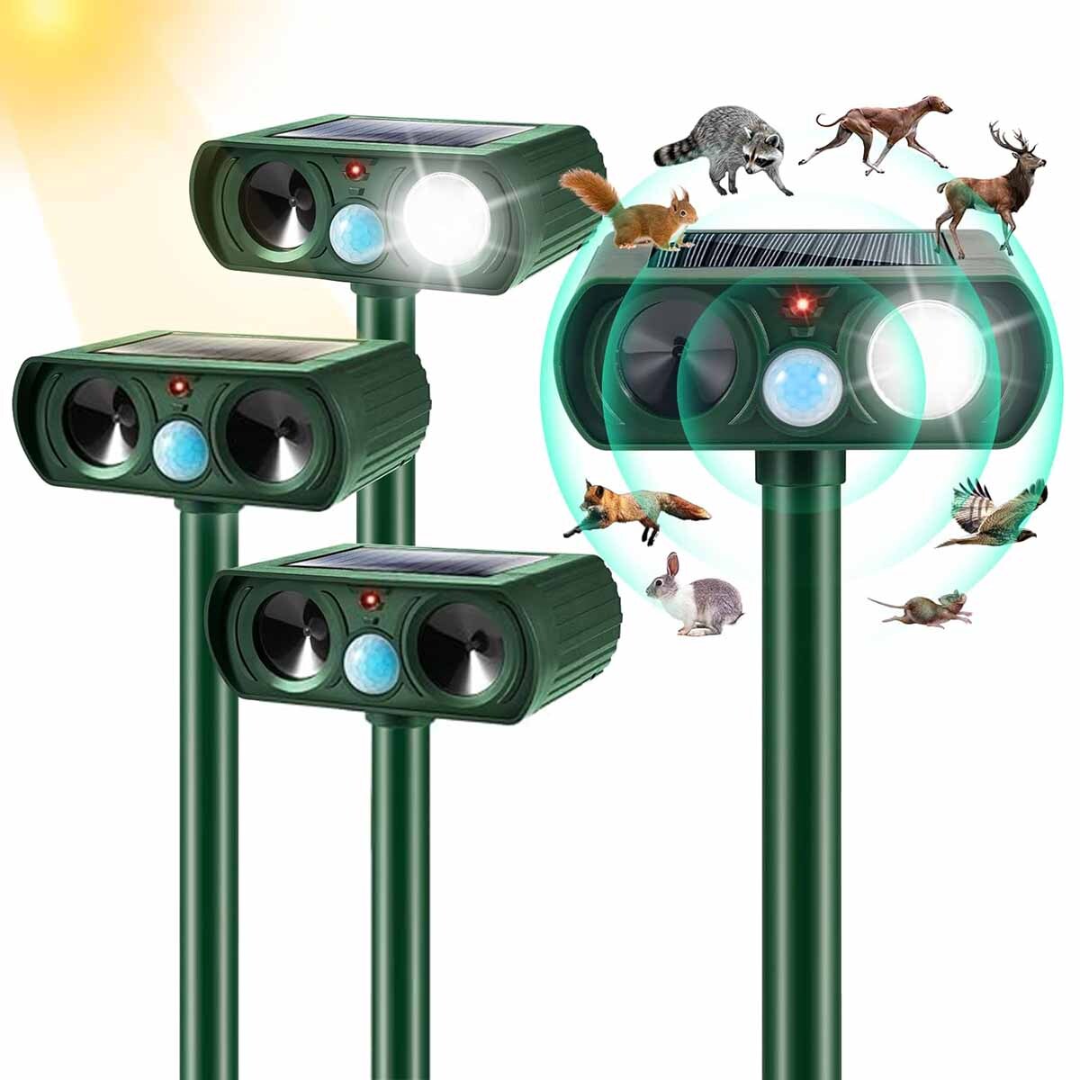 2Pack Solar Ultrasonic Animal Repellent Dog Cat Skunk Deer Raccoon For Garden US