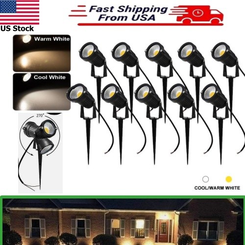 1-20Pcs 12V LED Landscape Light 5W 500LM COB, 270° Adjustable Outdoor Spotlight