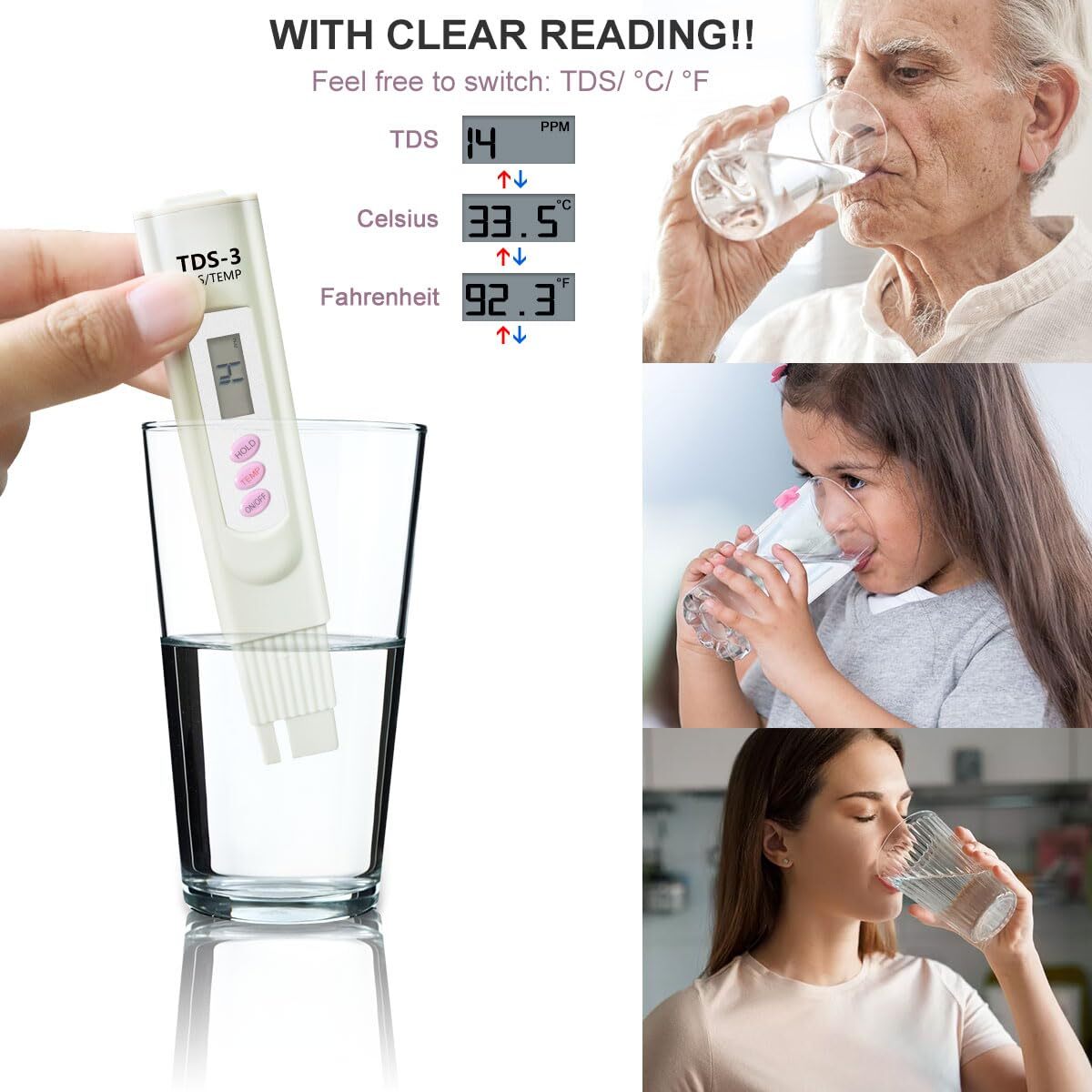 Handheld Water Quality Hardness Purity Digital LCD Meter 0-9990 PPM TDS TDS-3