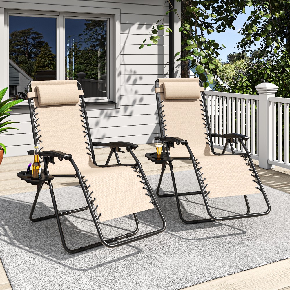 300lb ZeroGravity Folding Lounge Chair 90-170° Adjustable Recliner with Headrest
